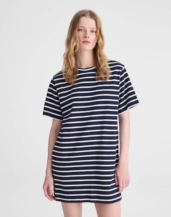 blue and white t shirt dress Alex | & Floral Its handmade by in Europe using a soft and smooth cotton blend and shaped to a traditional shirt T-Shirt Dresses Tasso Tees