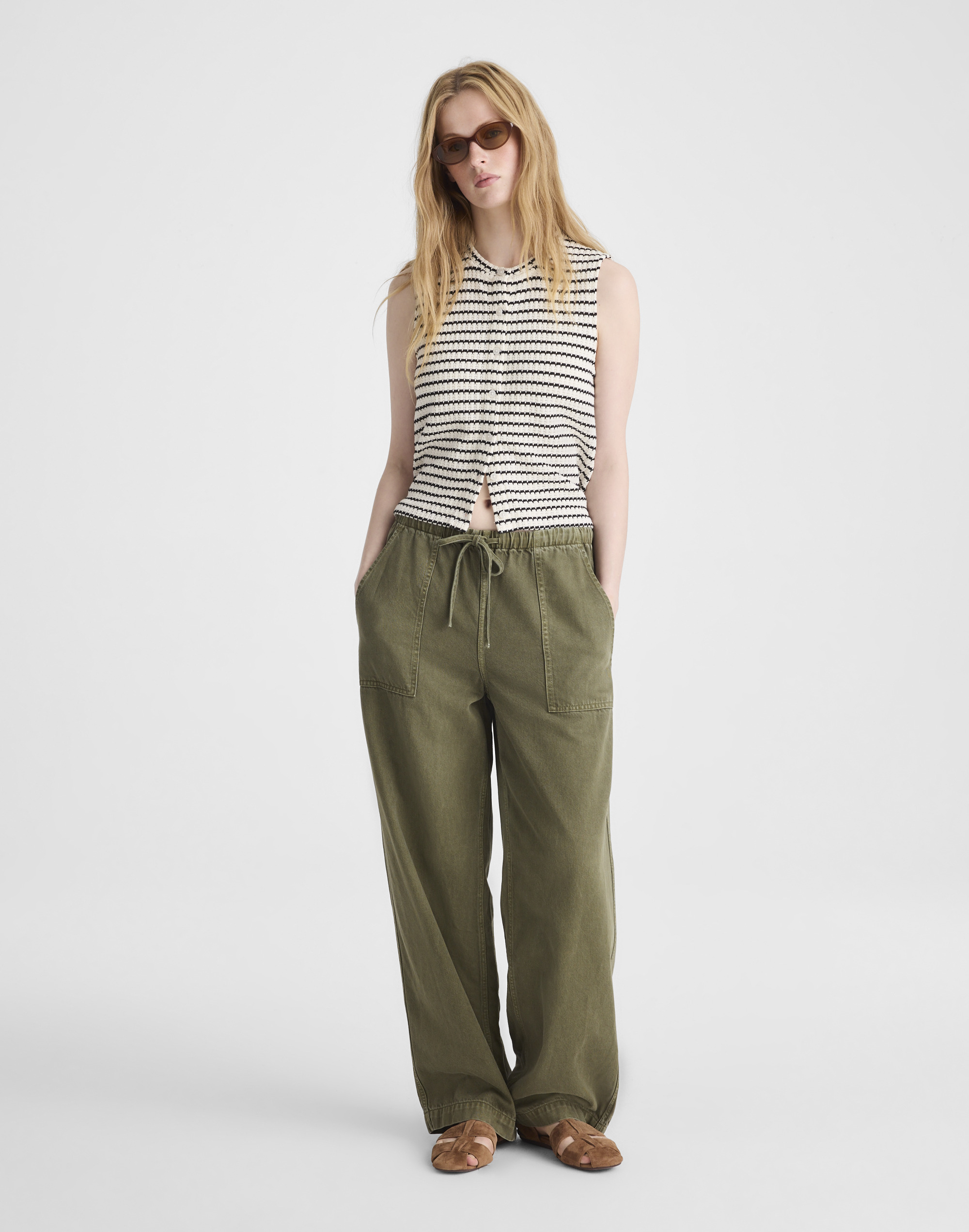 Textured-Knit  Button-Front Shell Top