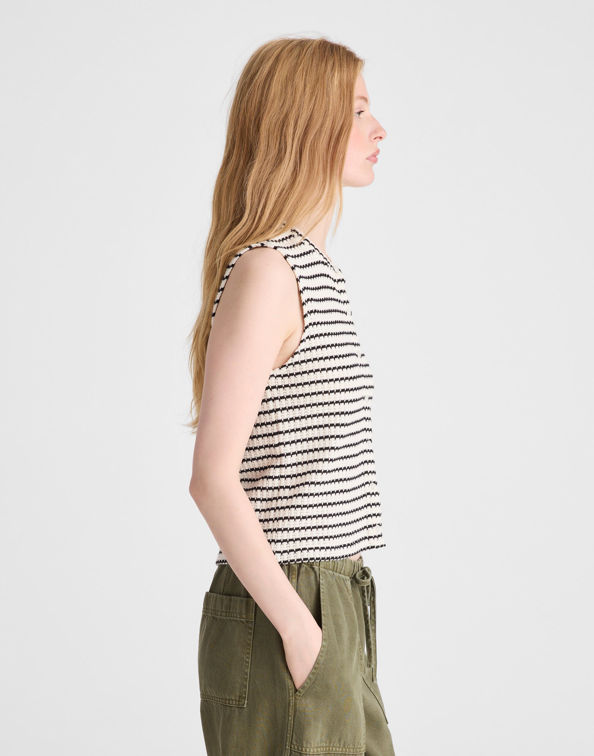 Textured-Knit  Button-Front Shell Top