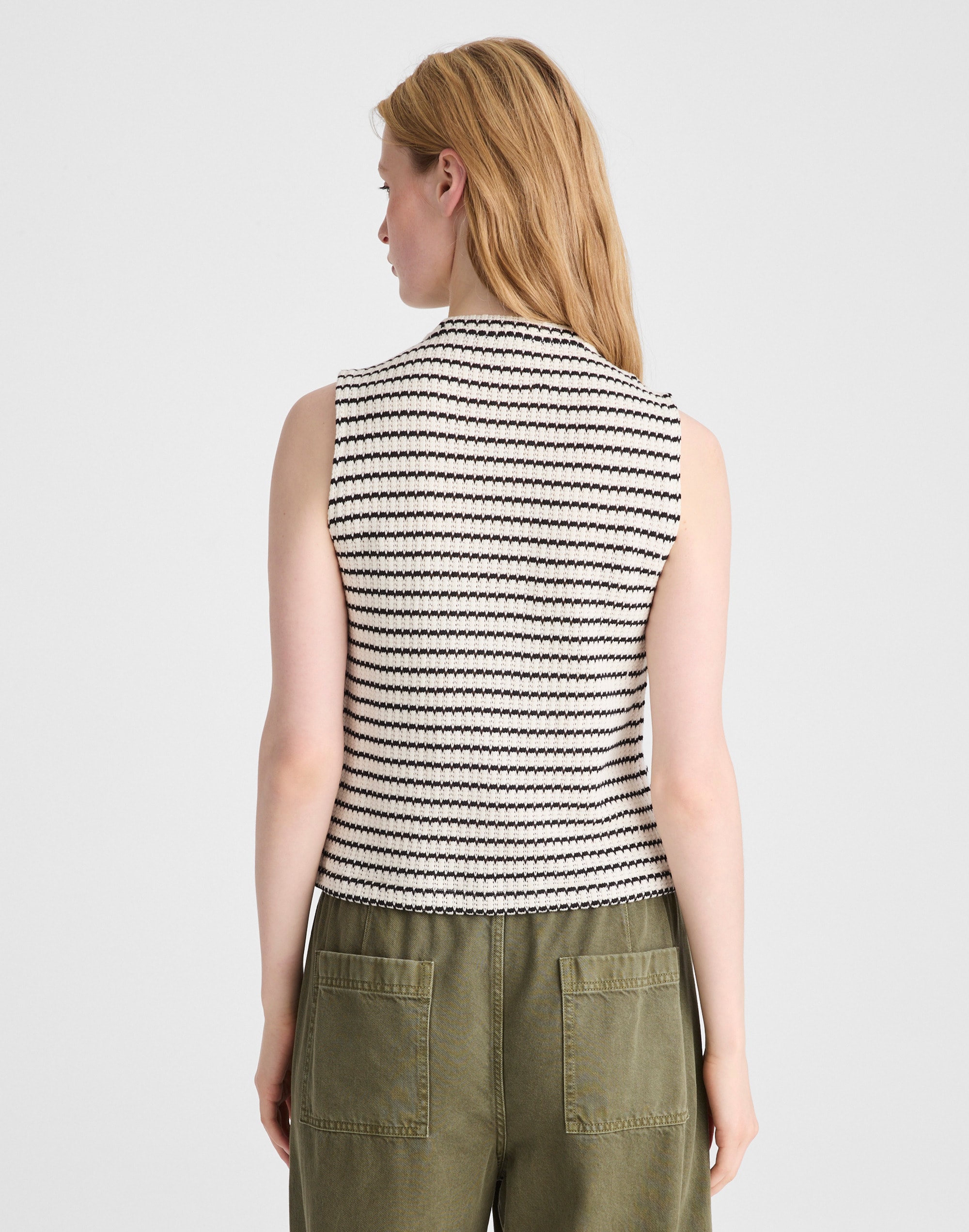 Textured-Knit  Button-Front Shell Top