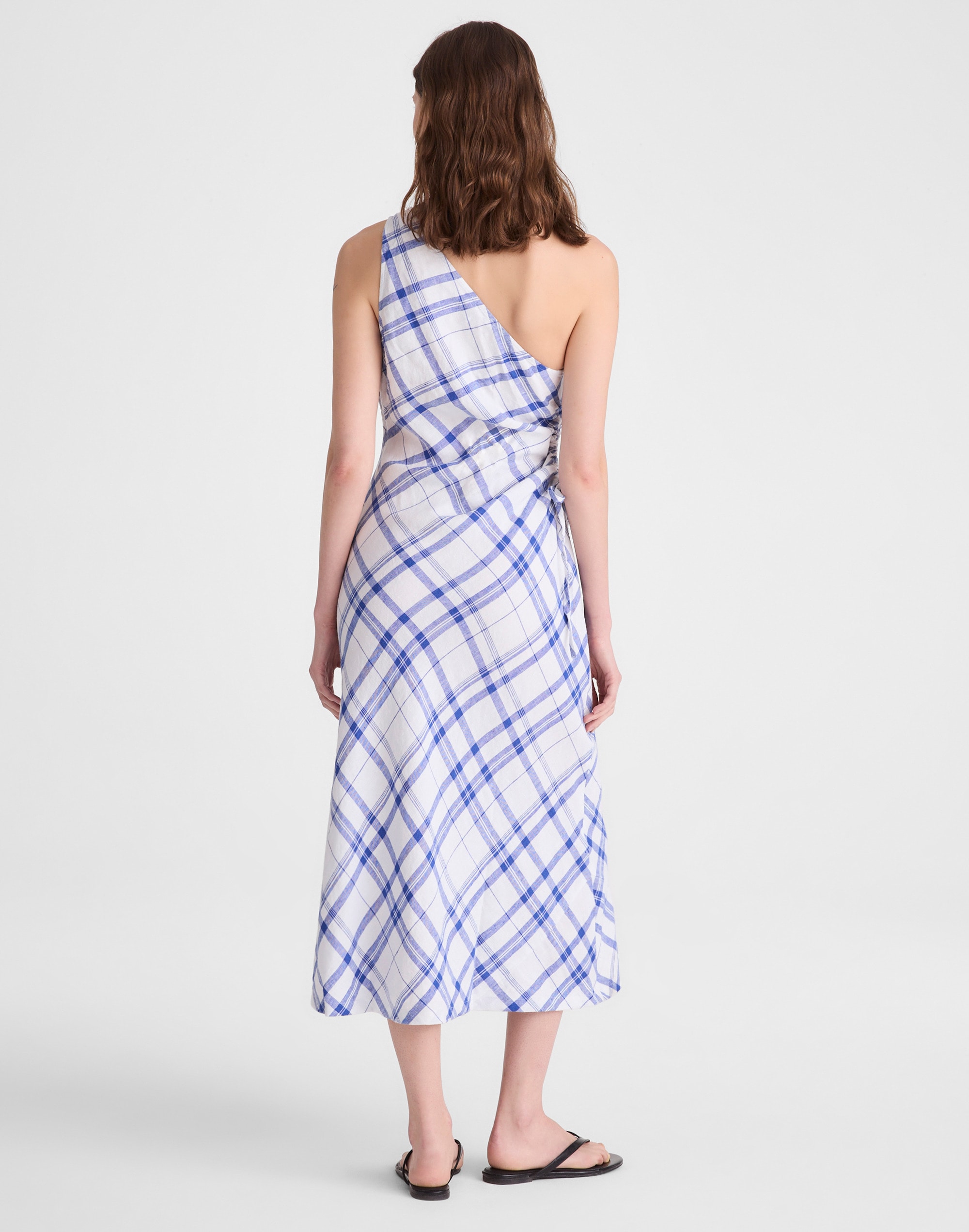 Ruched One-Shoulder Midi Dress