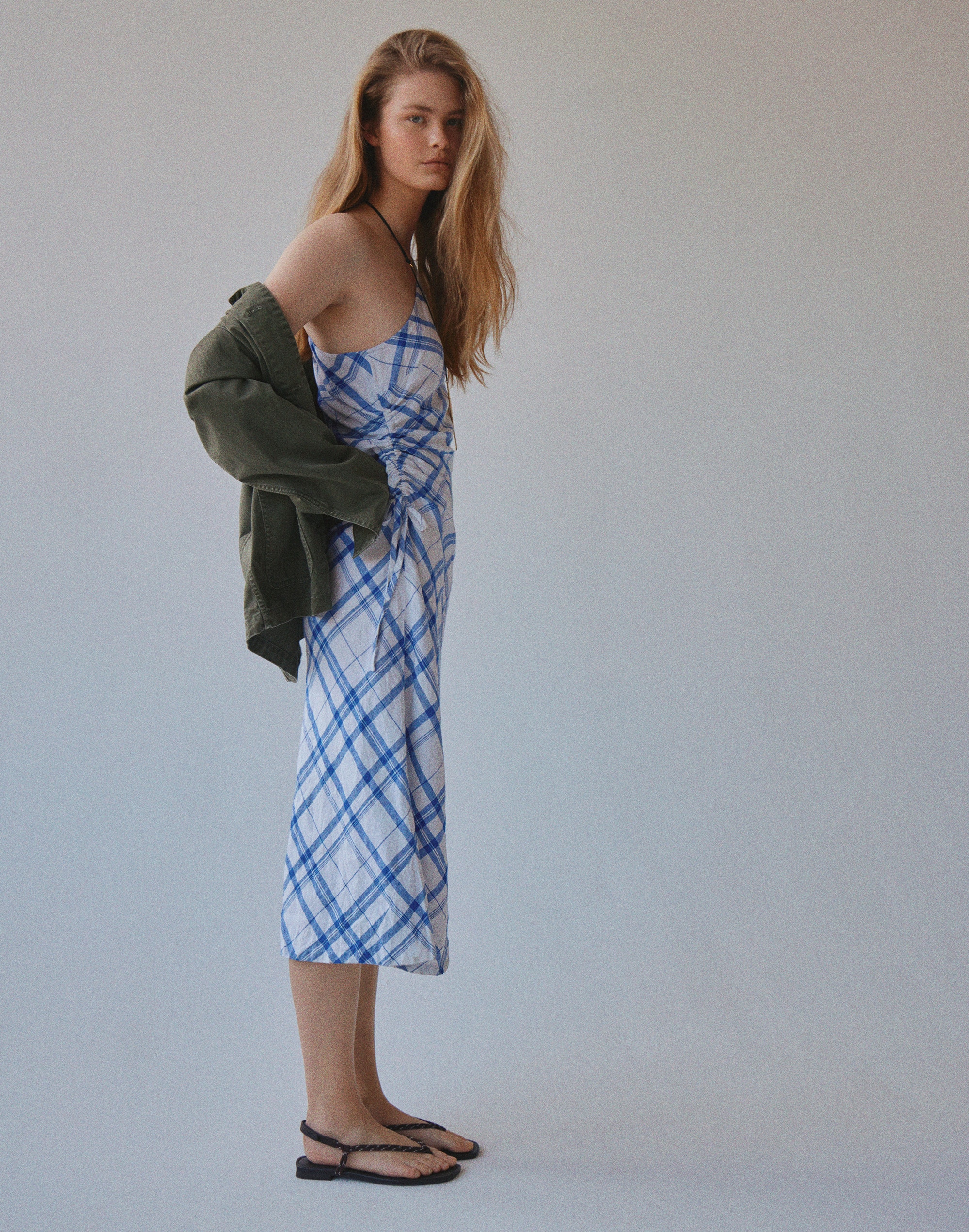 Ruched One-Shoulder Midi Dress