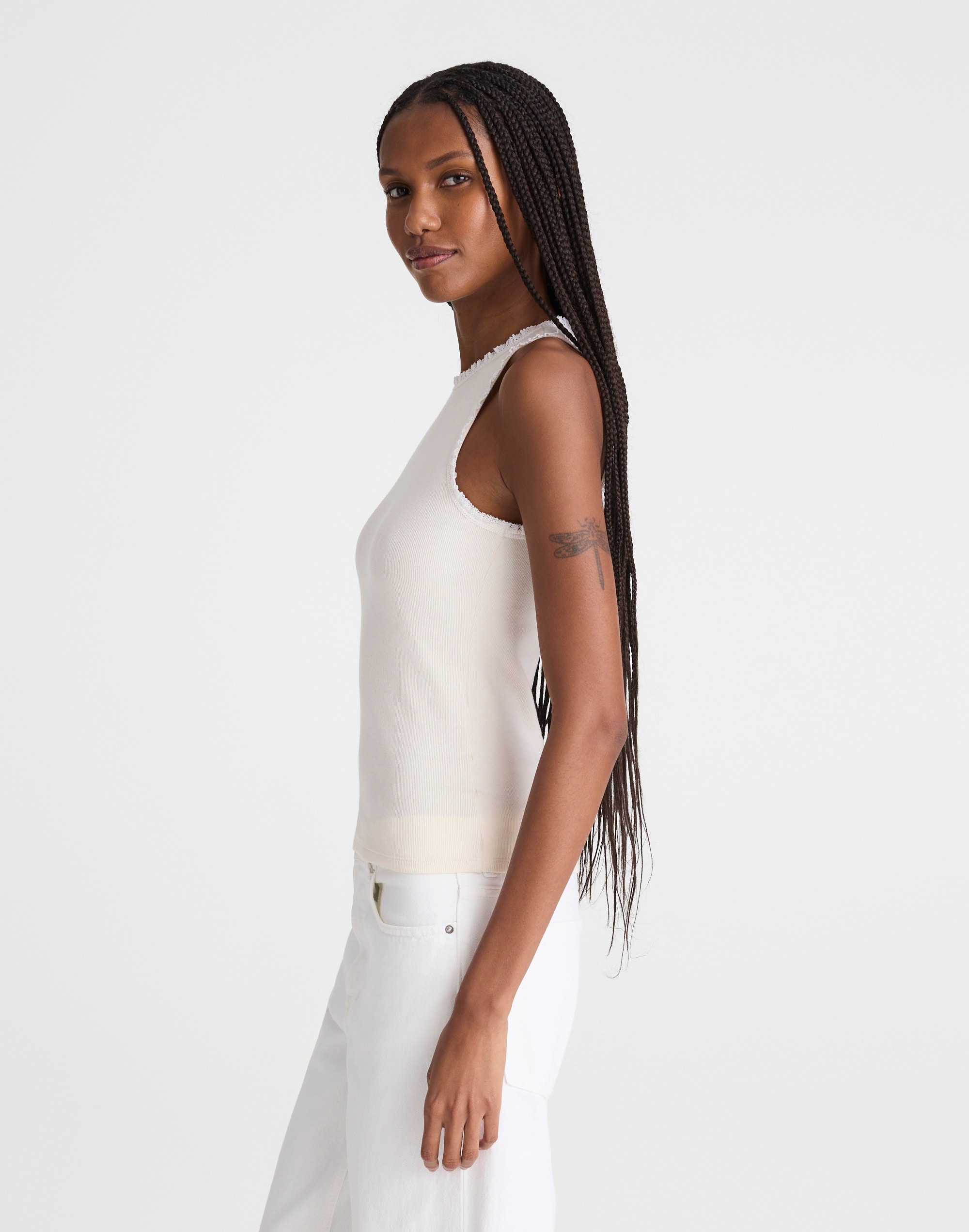 Lace-Trim Ribbed Tank