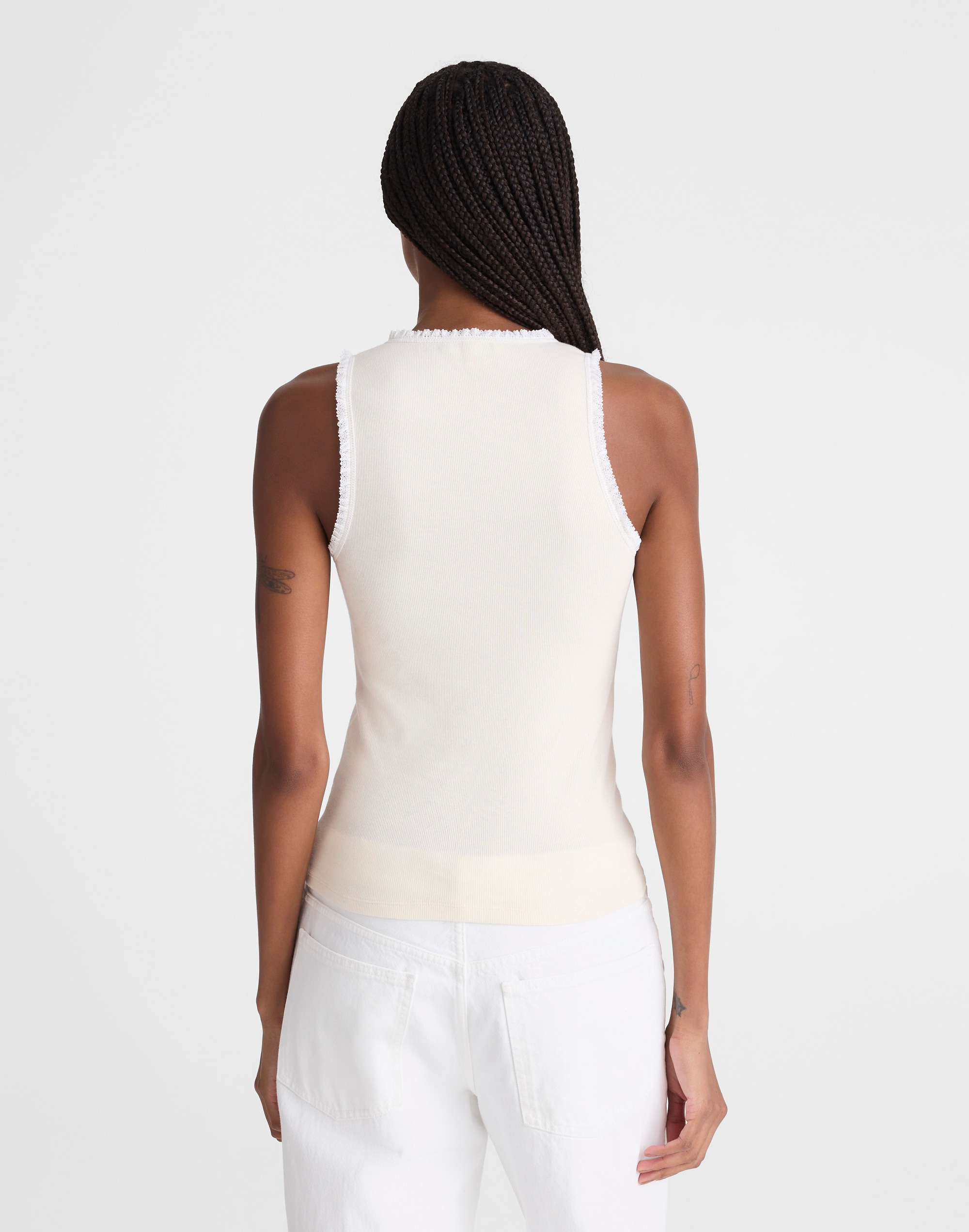 Lace-Trim Ribbed Tank