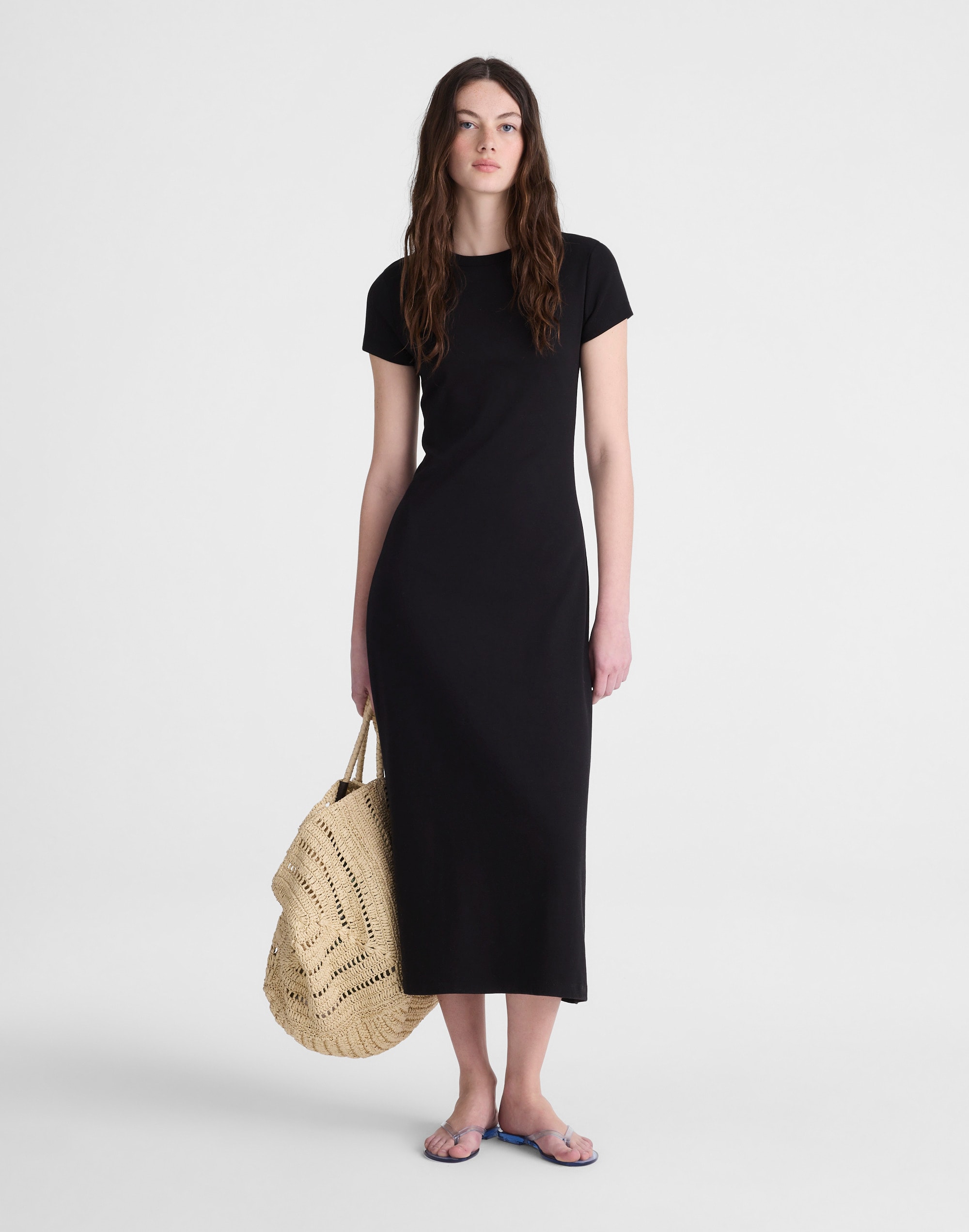 Crewneck Maxi T-Shirt Dress in Compact Cotton
