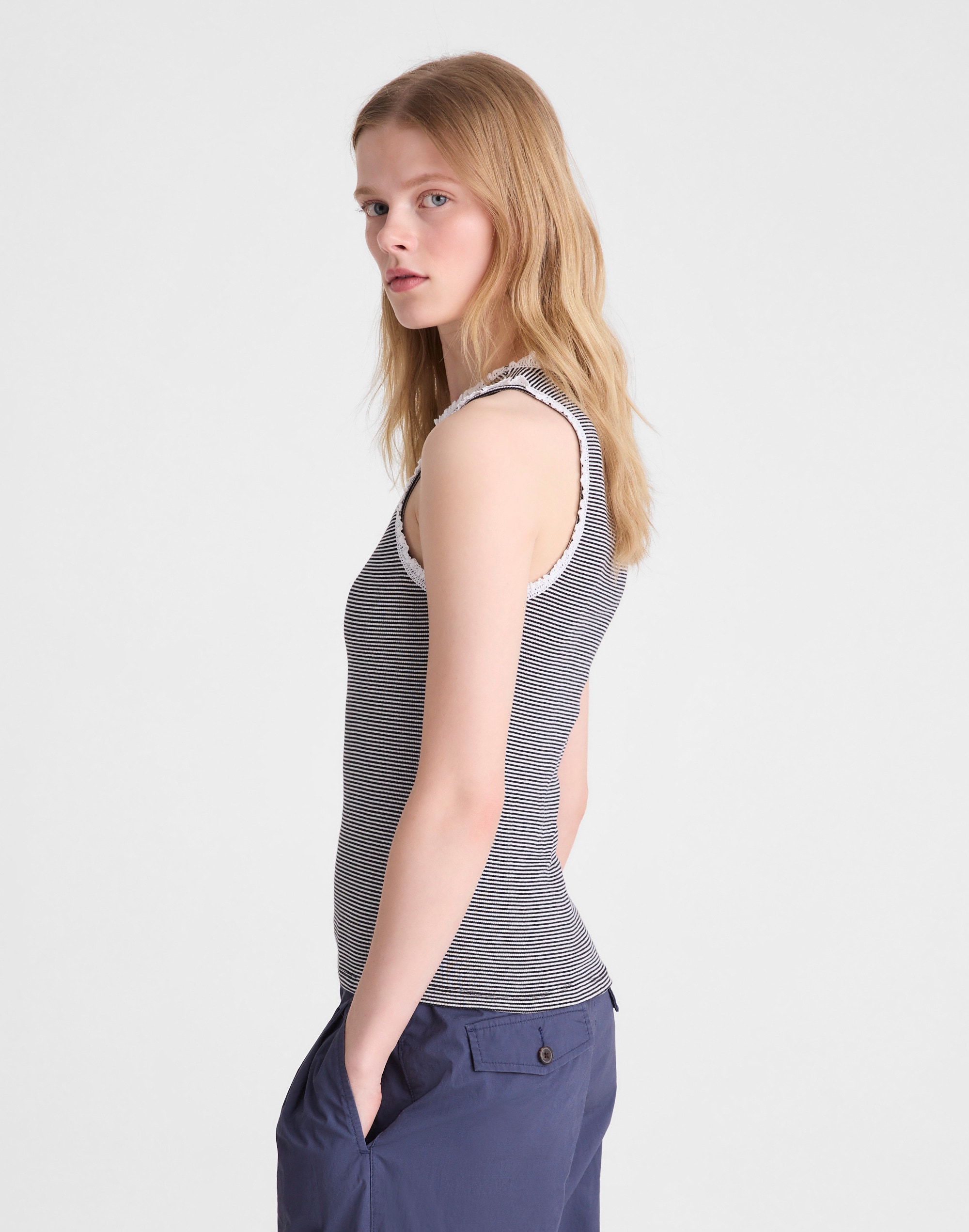 Lace-Trim Ribbed Tank