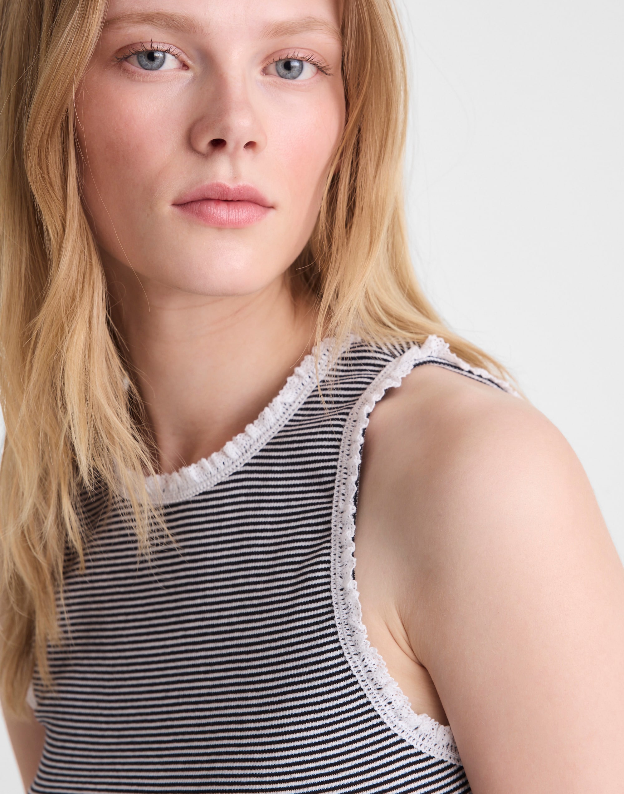 Lace-Trim Ribbed Tank