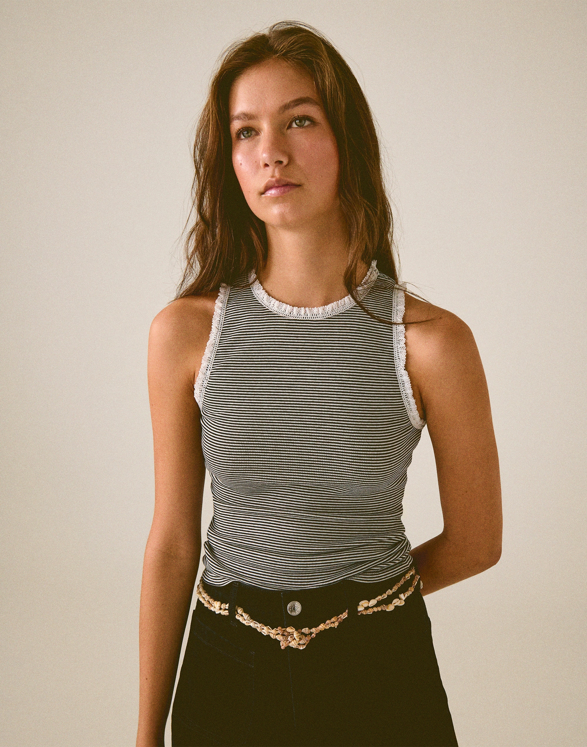 Lace-Trim Ribbed Tank