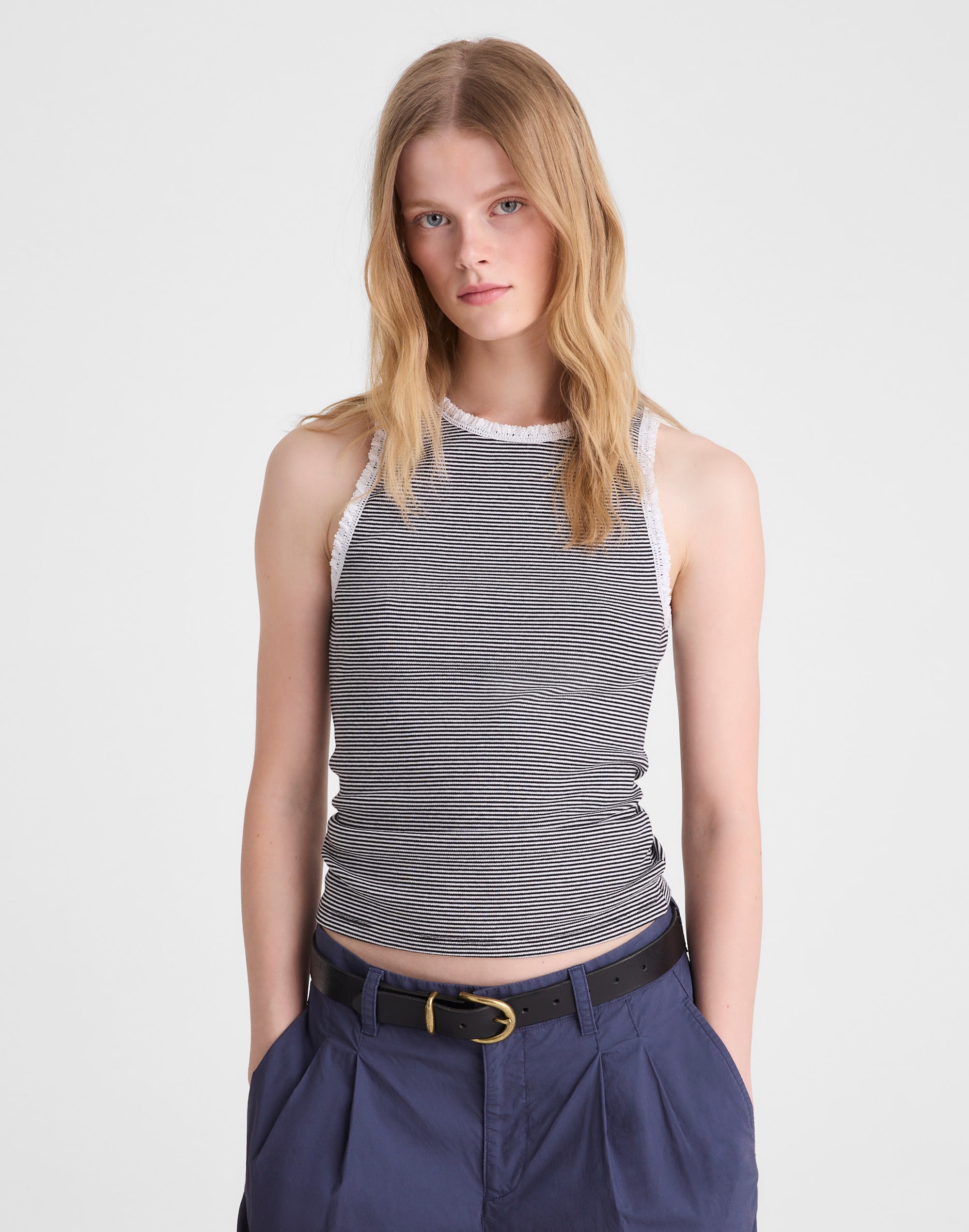 Lace-Trim Ribbed Tank