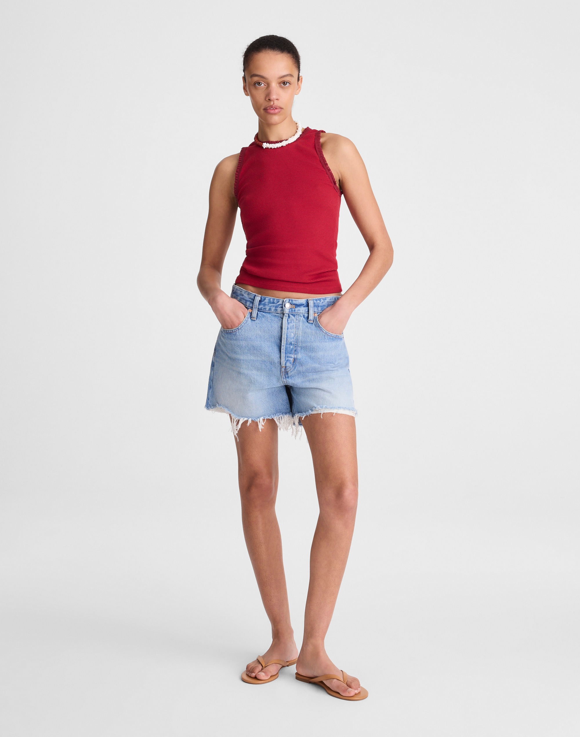 Lace-Trim Ribbed Tank