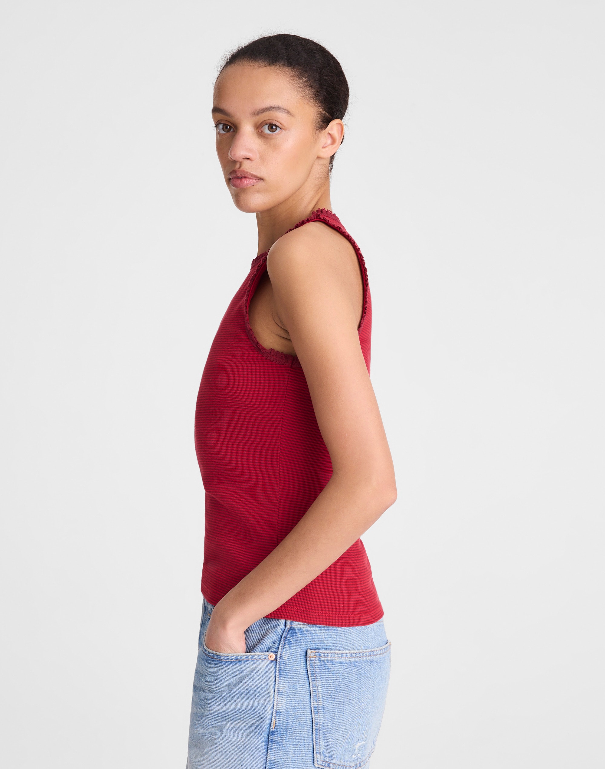 Lace-Trim Ribbed Tank