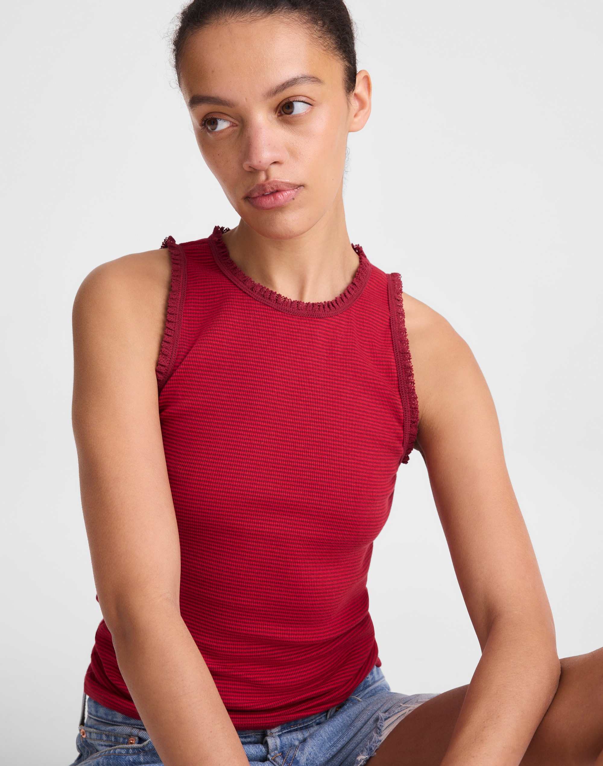 Lace-Trim Ribbed Tank