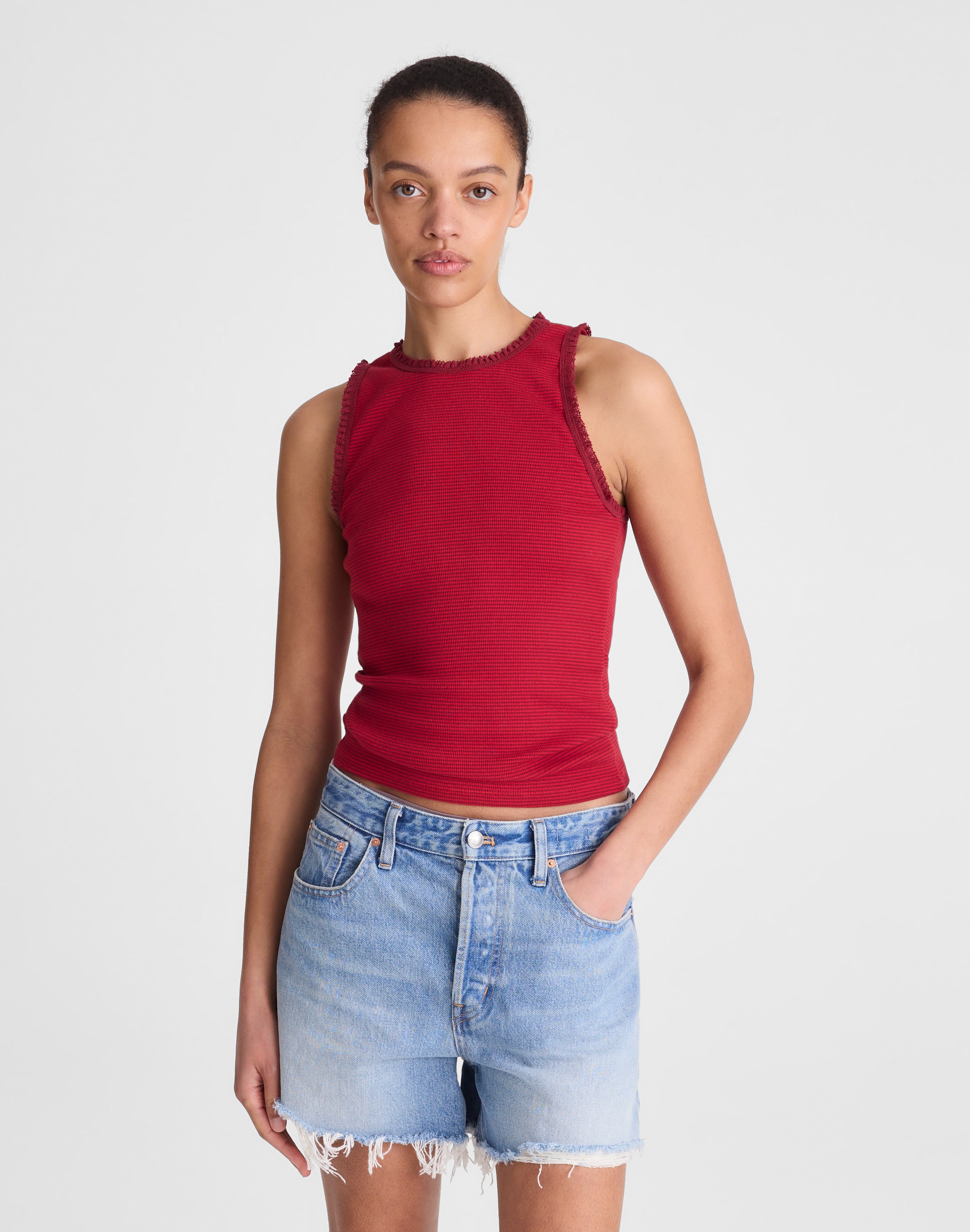 lace-trim ribbed tank