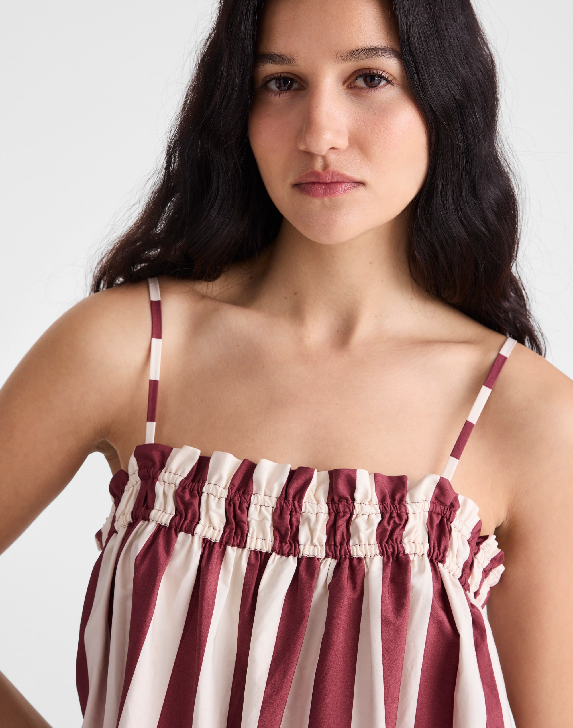 Ruffle A-Line Midi Dress in Stripe
