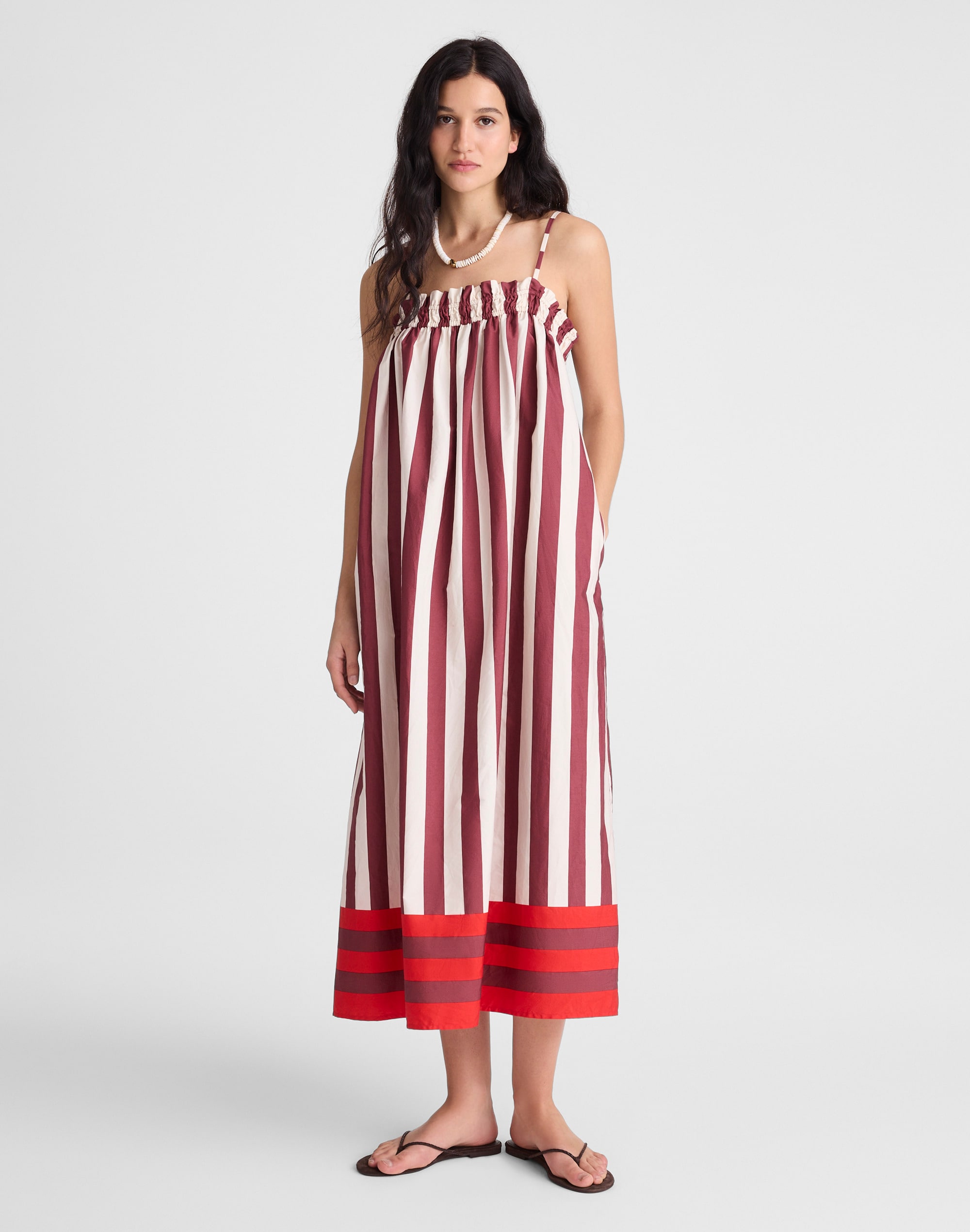 ruffle a-line midi dress in stripe