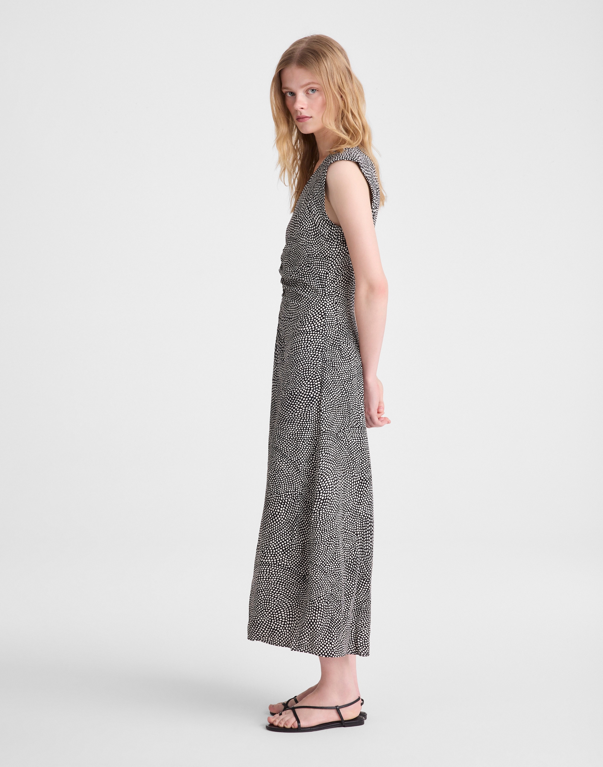 Ruched Flutter-Sleeve Midi Dress