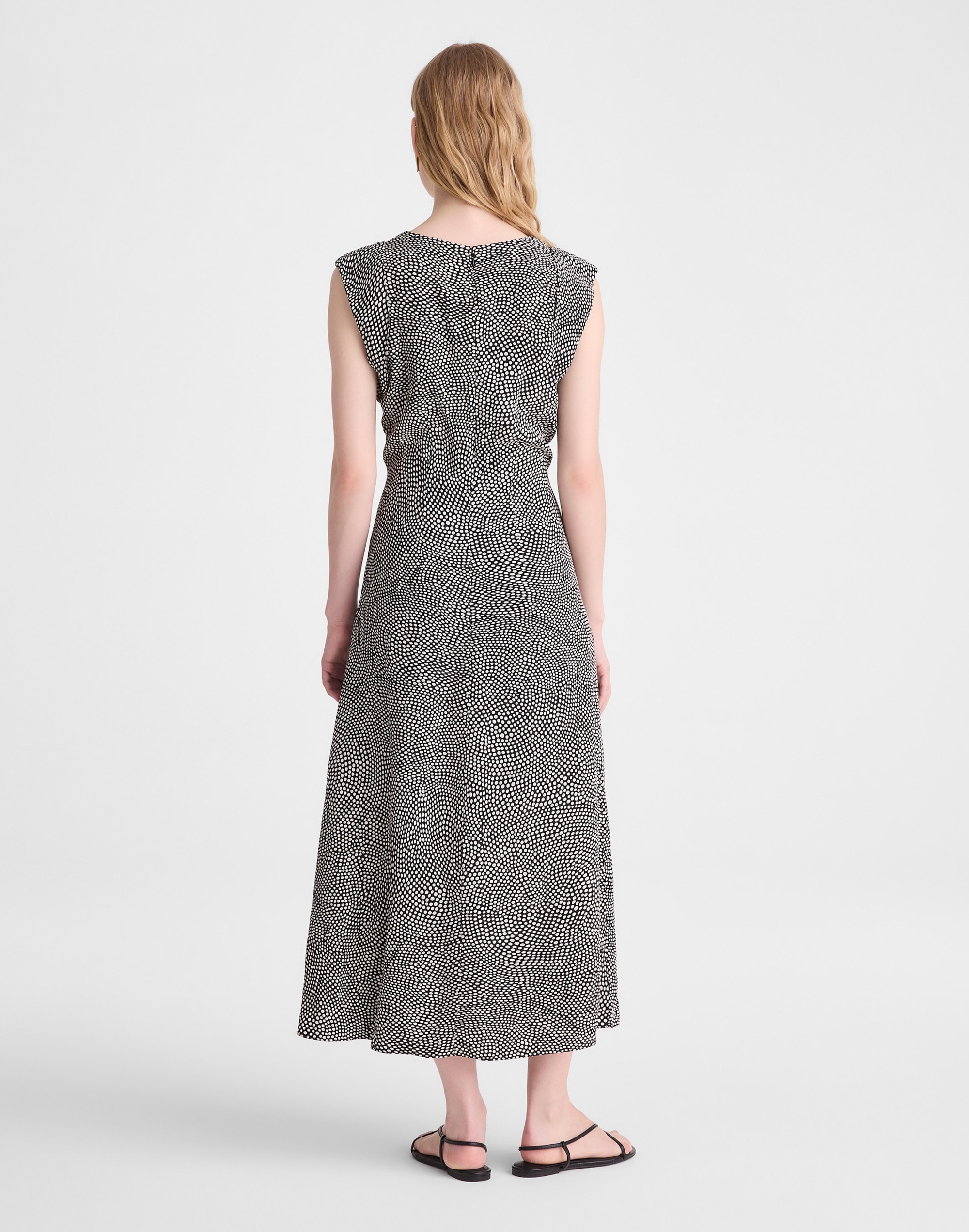 Ruched Flutter-Sleeve Midi Dress