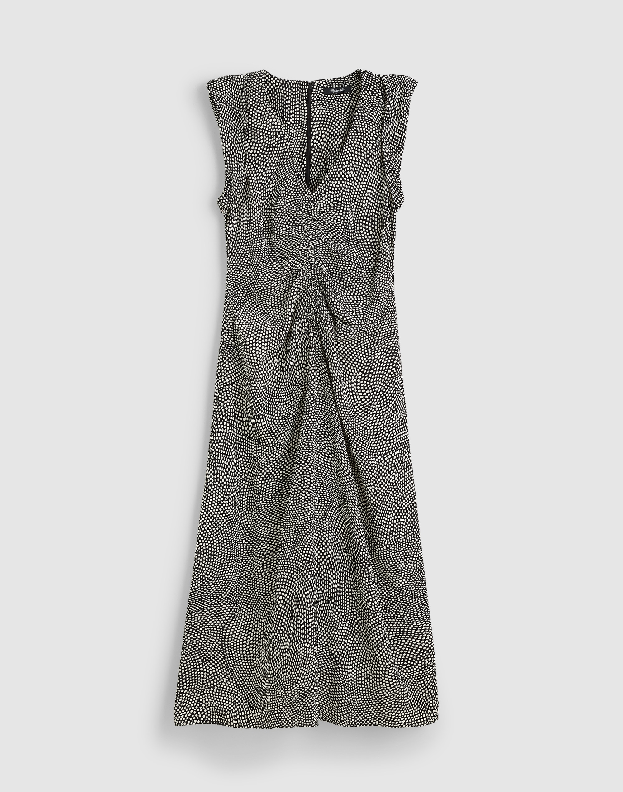 Ruched Flutter-Sleeve Midi Dress