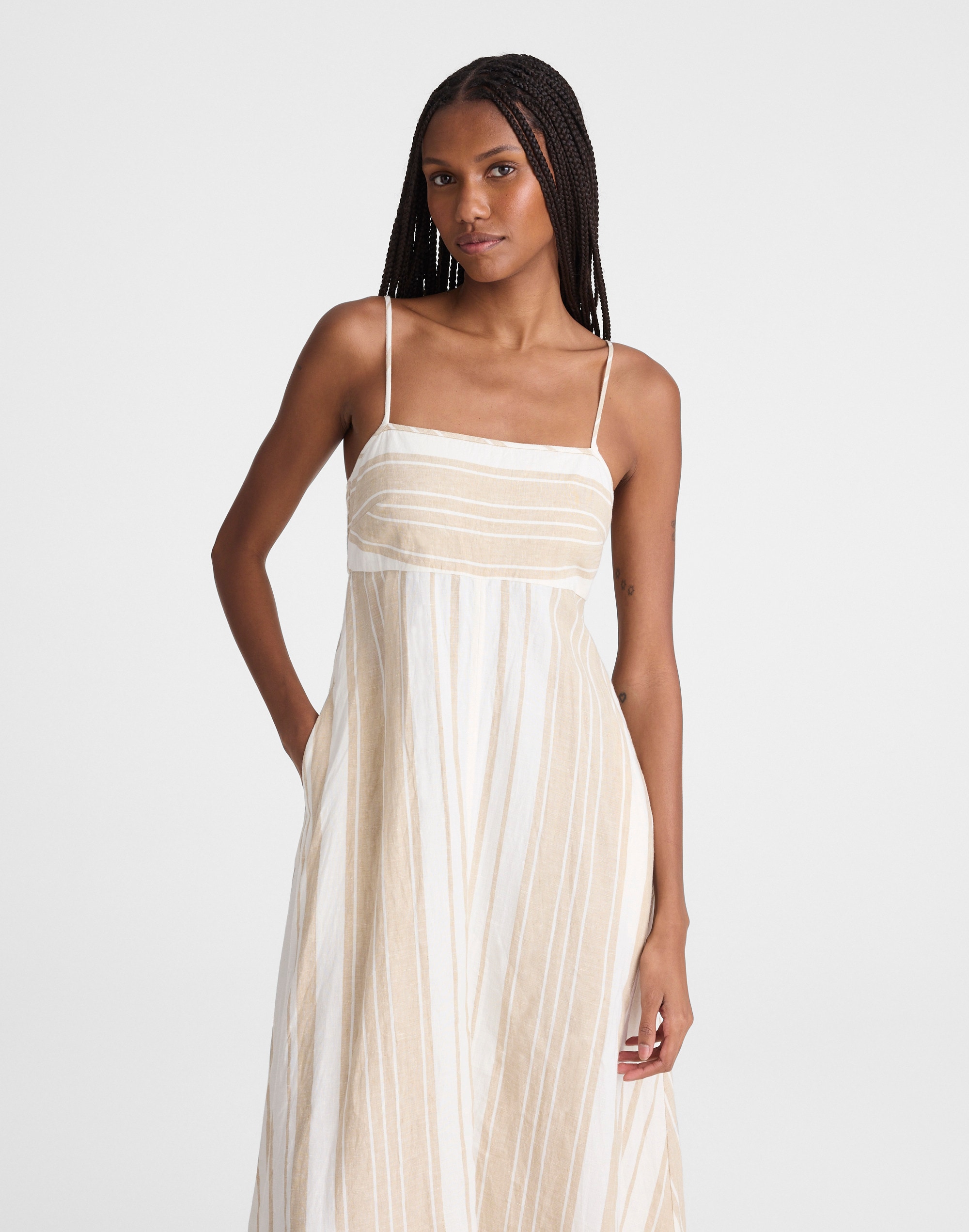 Empire-Waist Midi Dress in 100% Linen