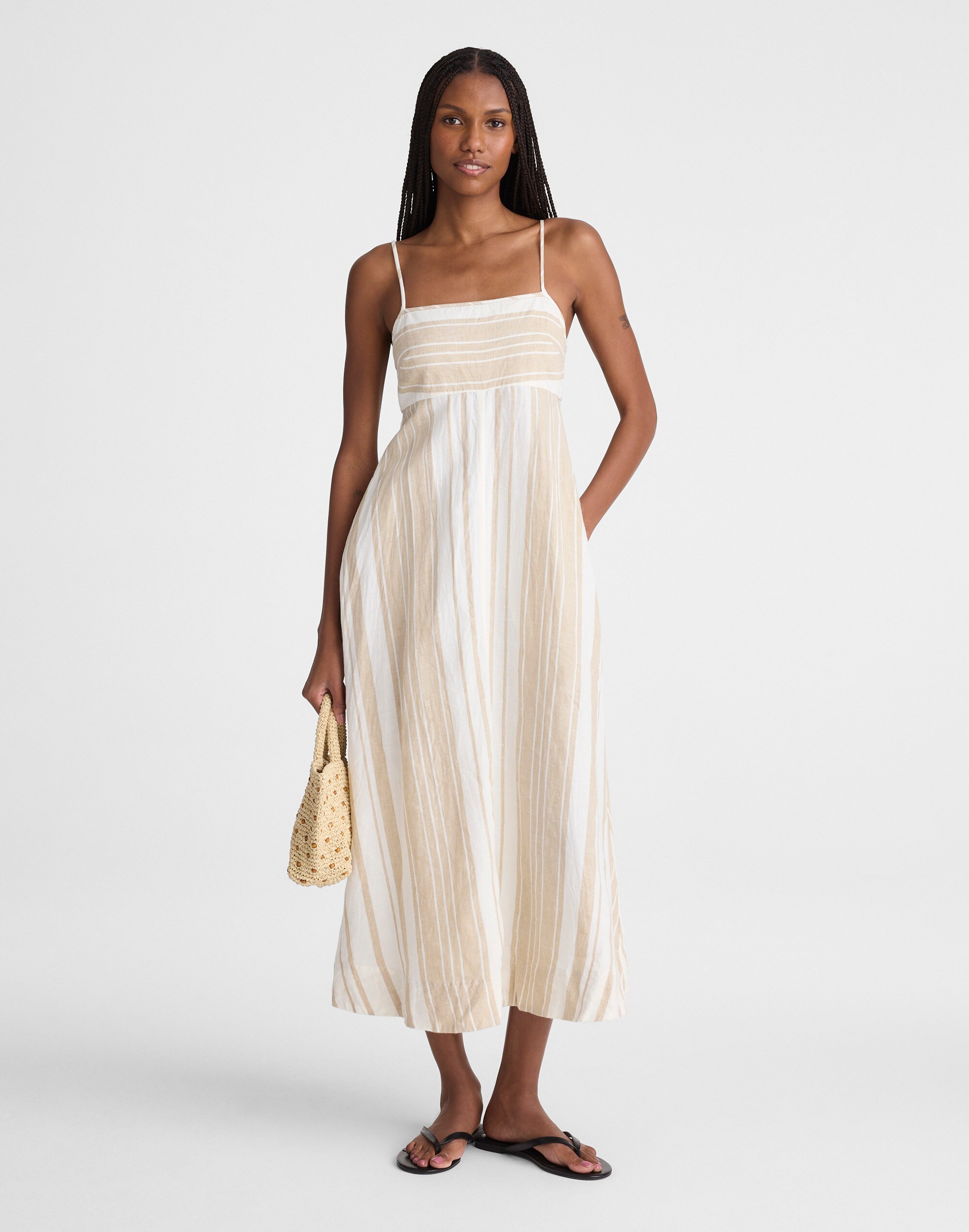 Empire-Waist Midi Dress in 100% Linen