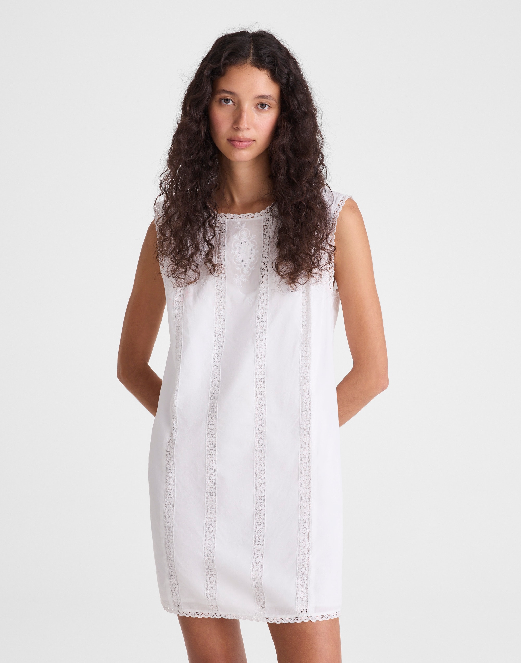 Embroidered Lace-Insert Mini Dress