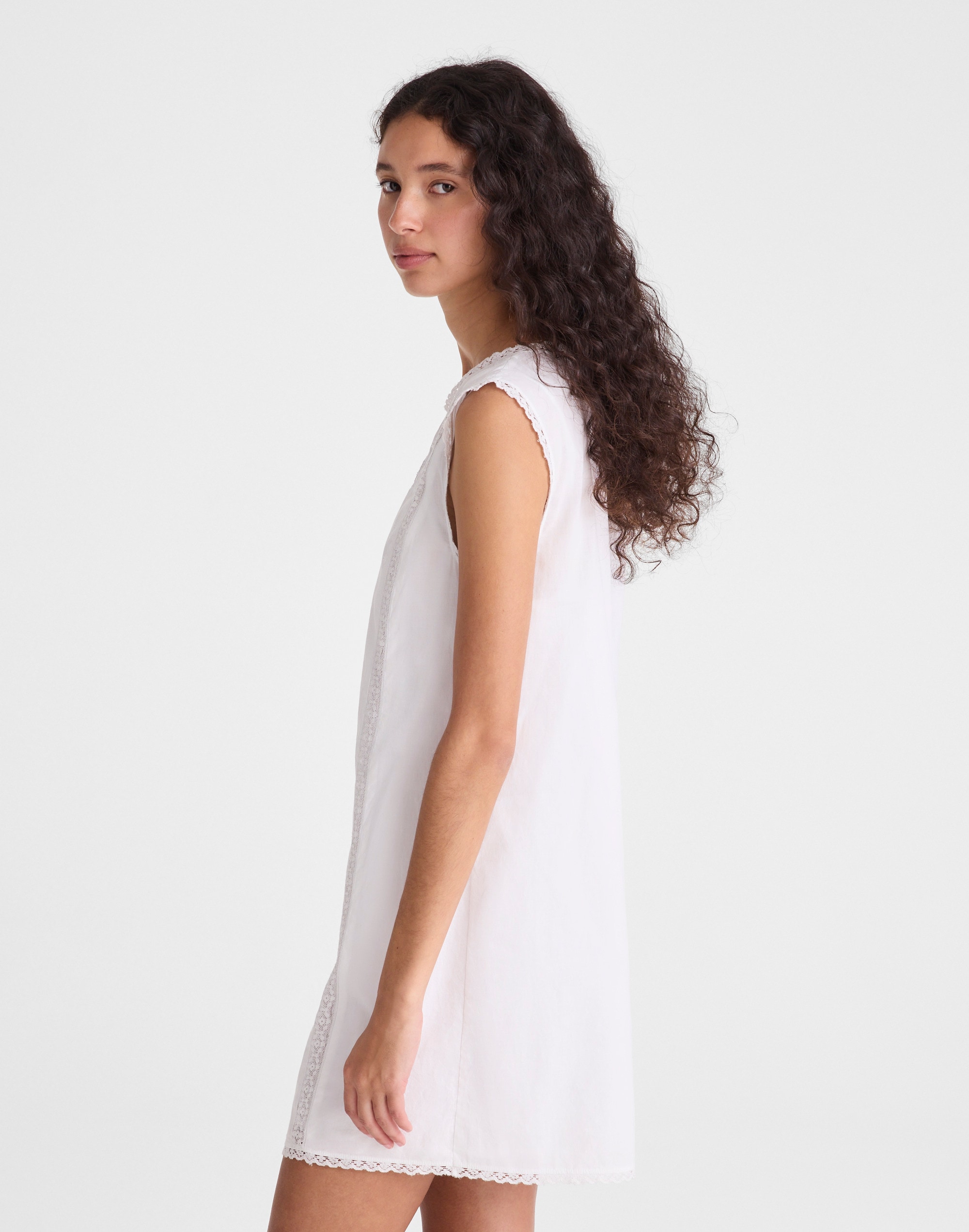 Embroidered Lace-Insert Mini Dress