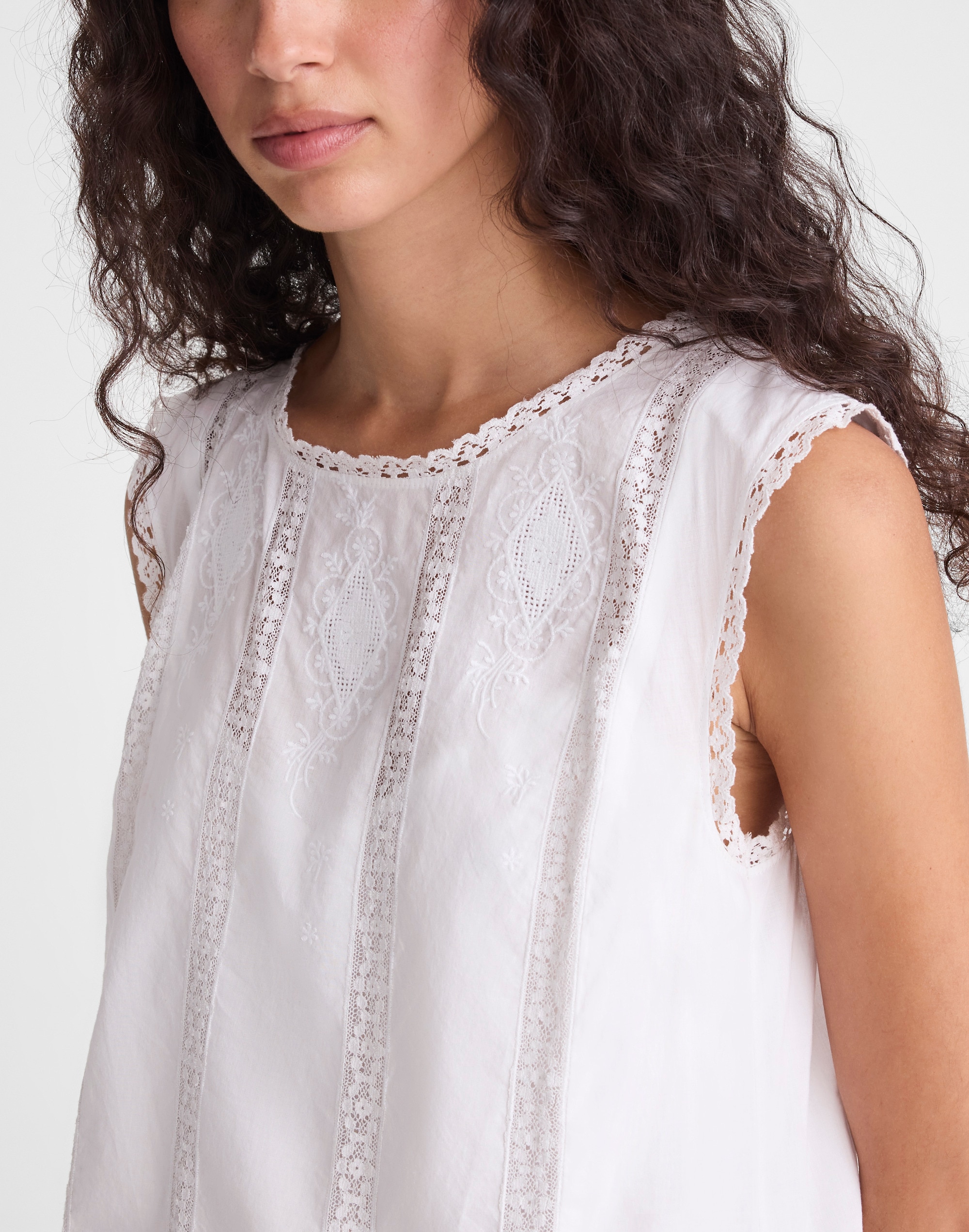 Embroidered Lace-Insert Mini Dress