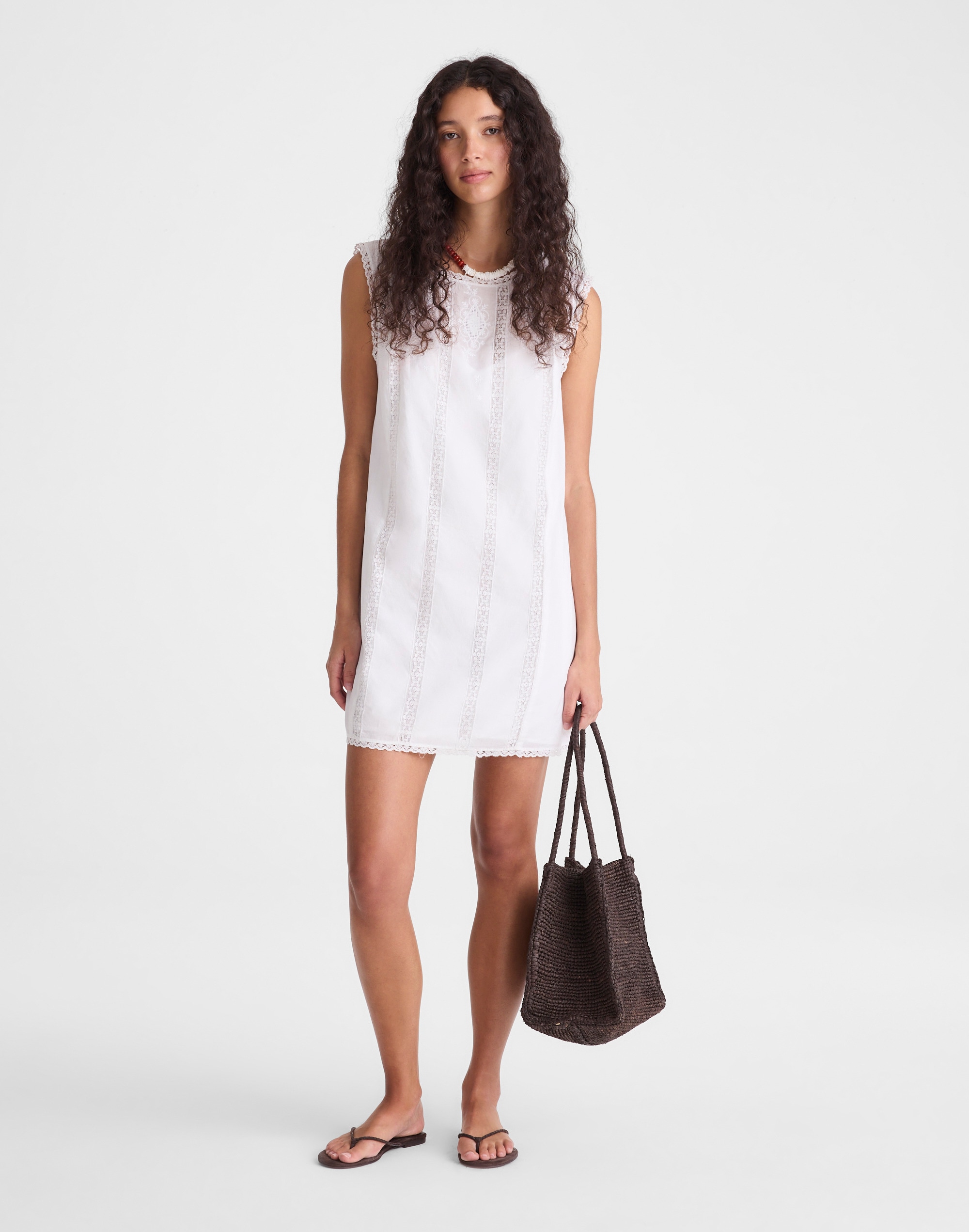 embroidered lace-insert mini dress