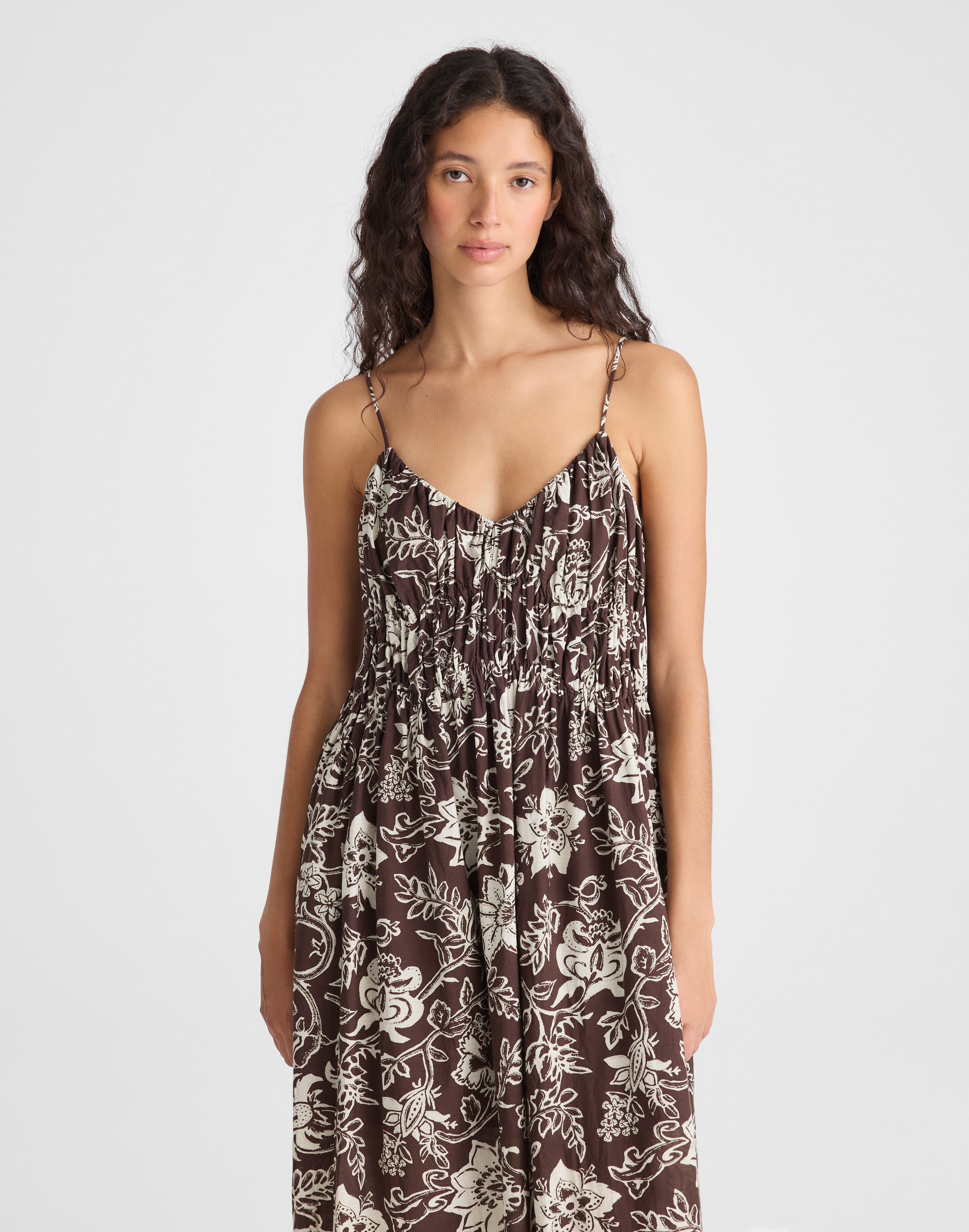 Ruched V-Neck Sleeveless Maxi Dress