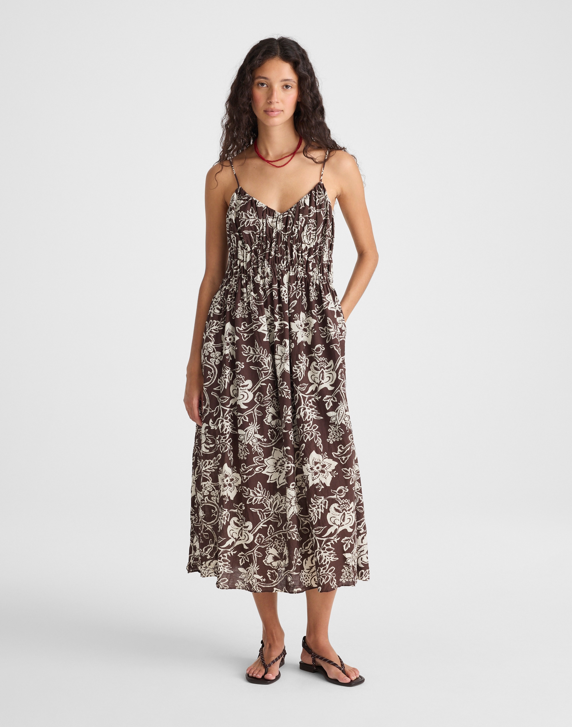 Ruched V-Neck Sleeveless Maxi Dress