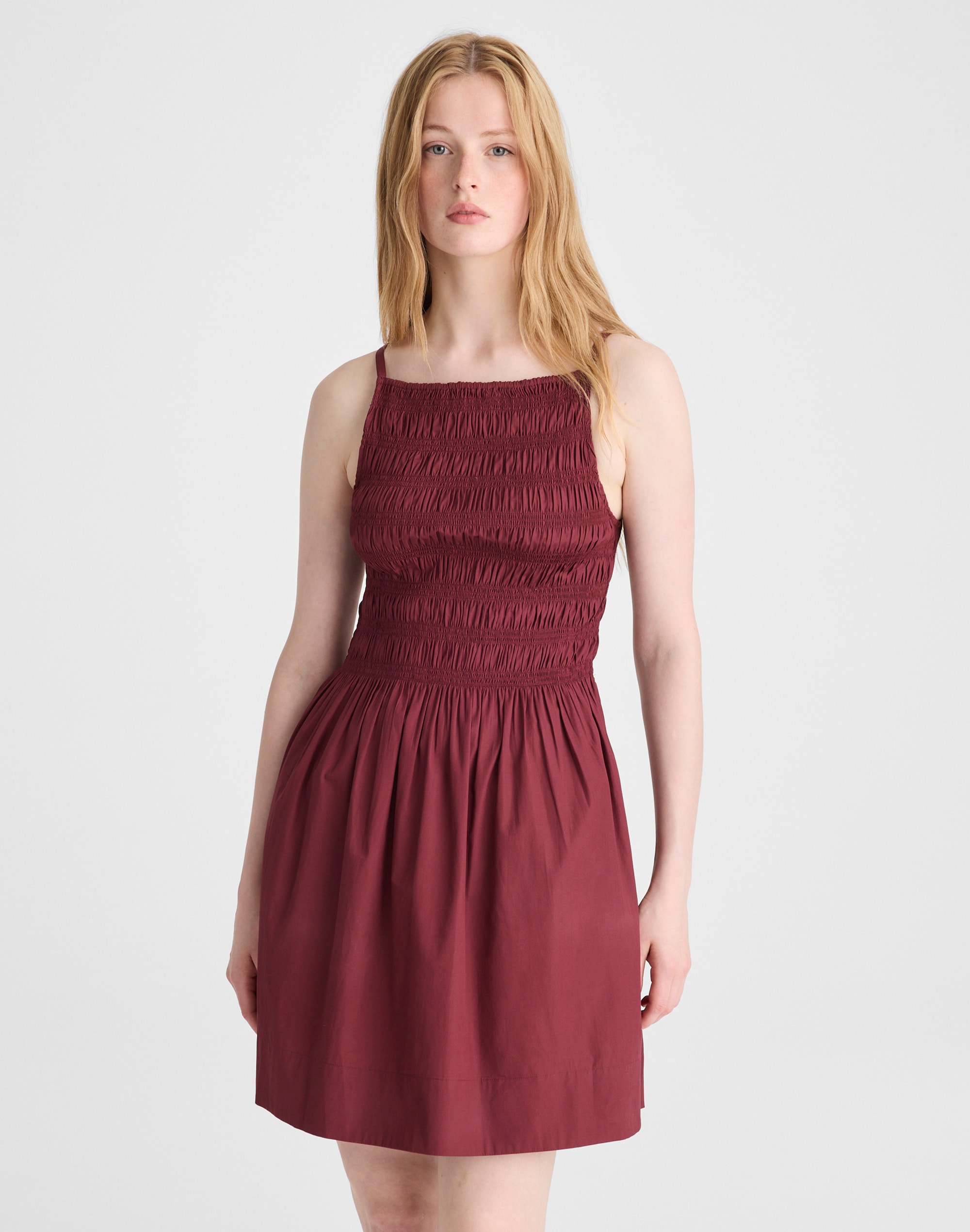 Smocked High-Neck Mini Dress