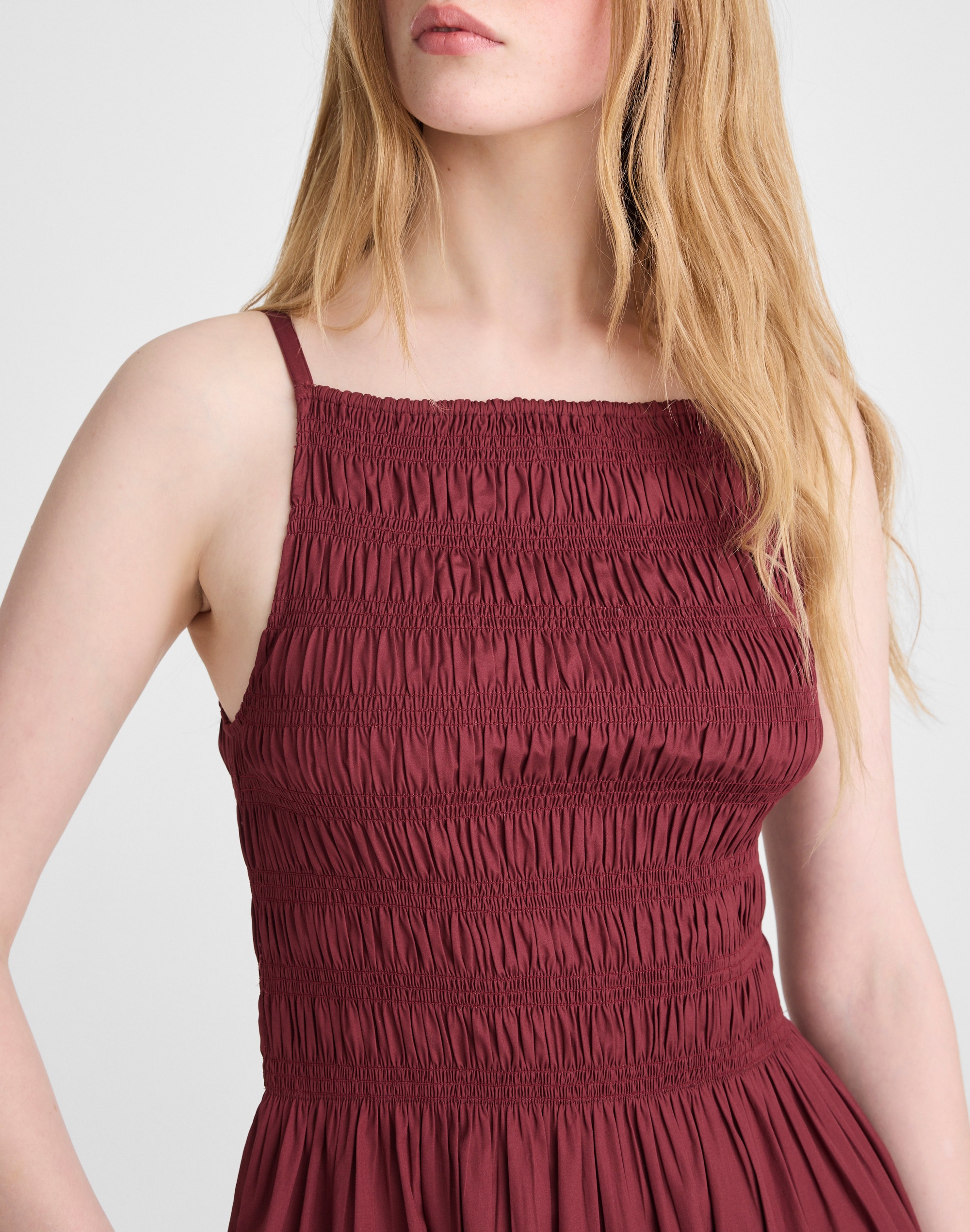 Smocked High-Neck Mini Dress