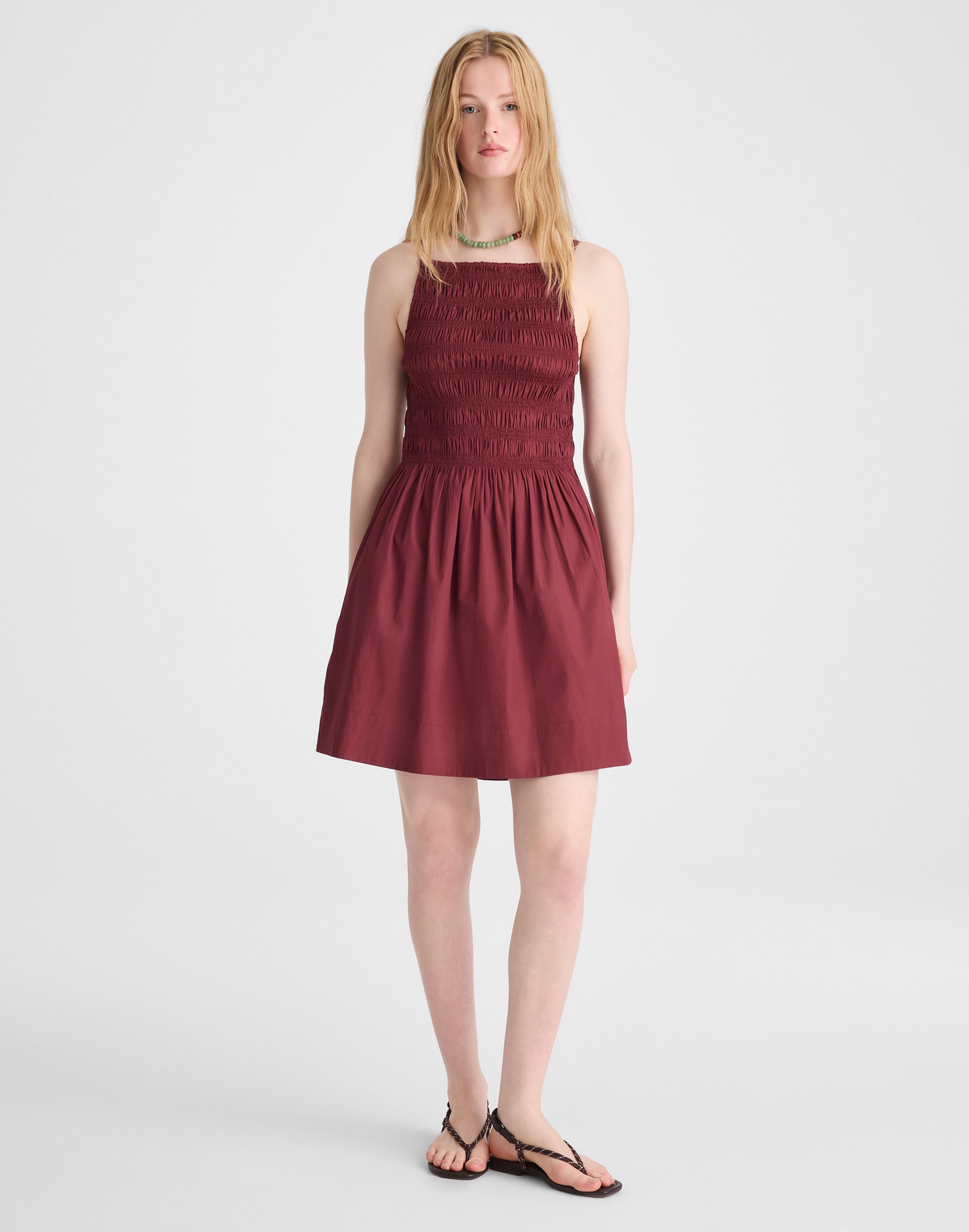 smocked high-neck mini dress
