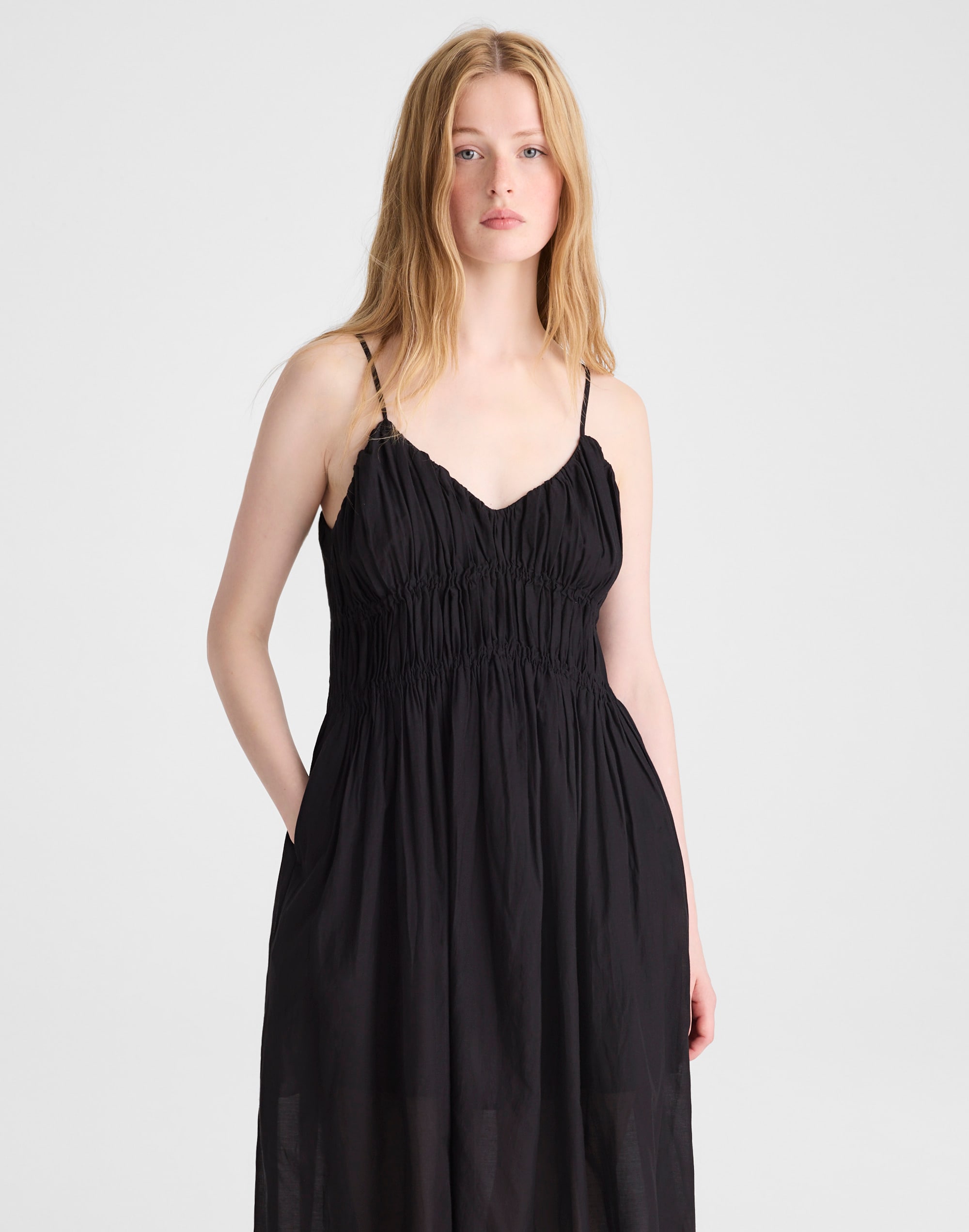 Ruched V-Neck Sleeveless Maxi Dress