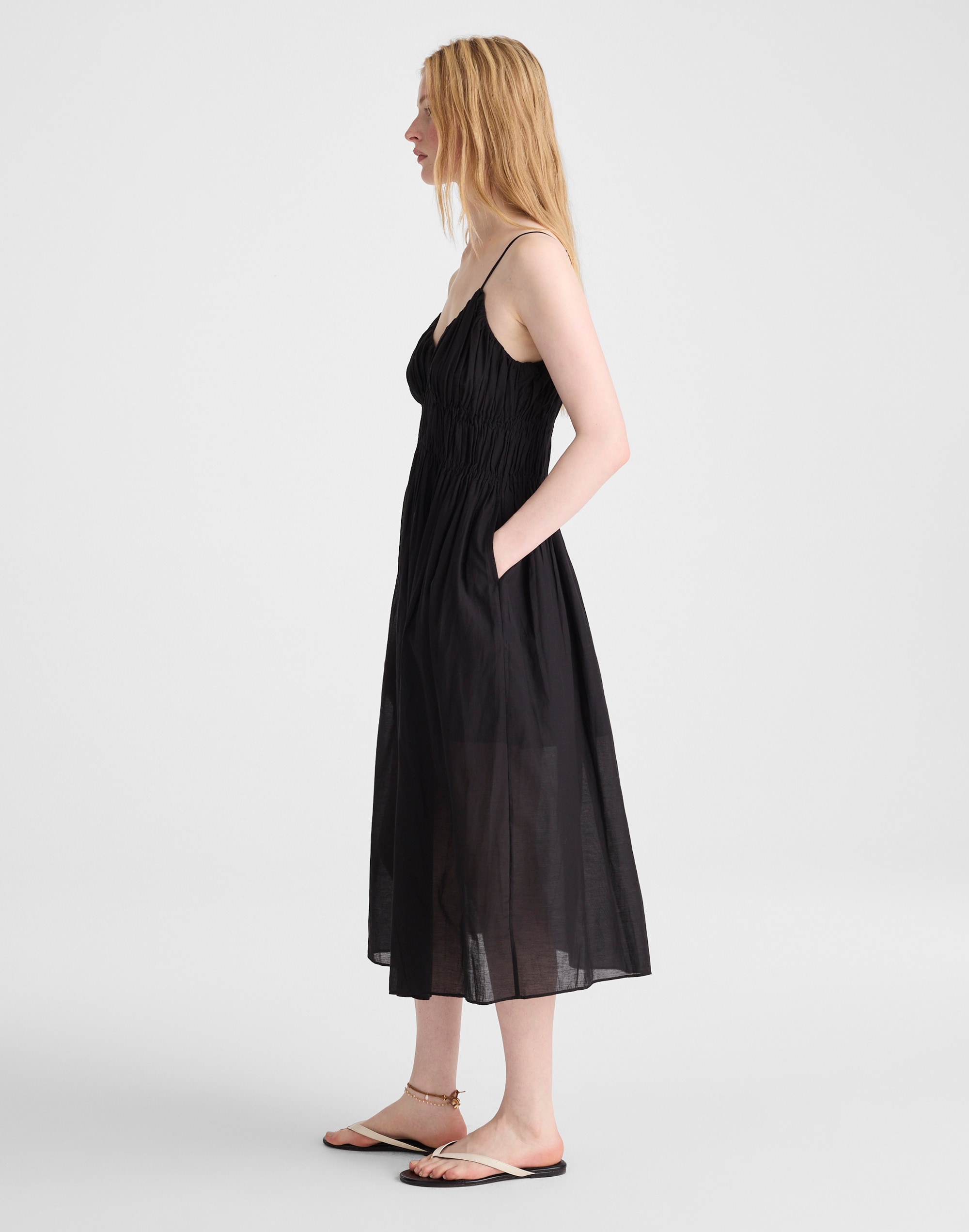 Ruched V-Neck Sleeveless Maxi Dress