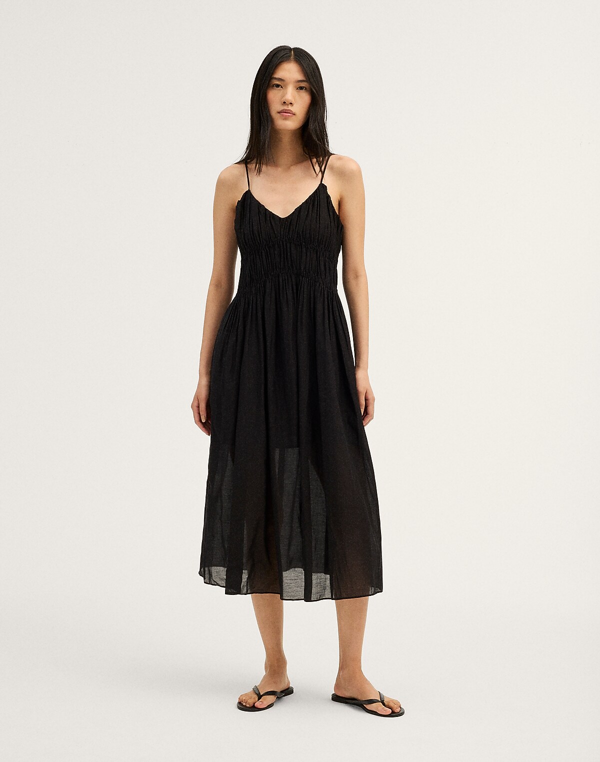 Ruched V-Neck Sleeveless Maxi Dress