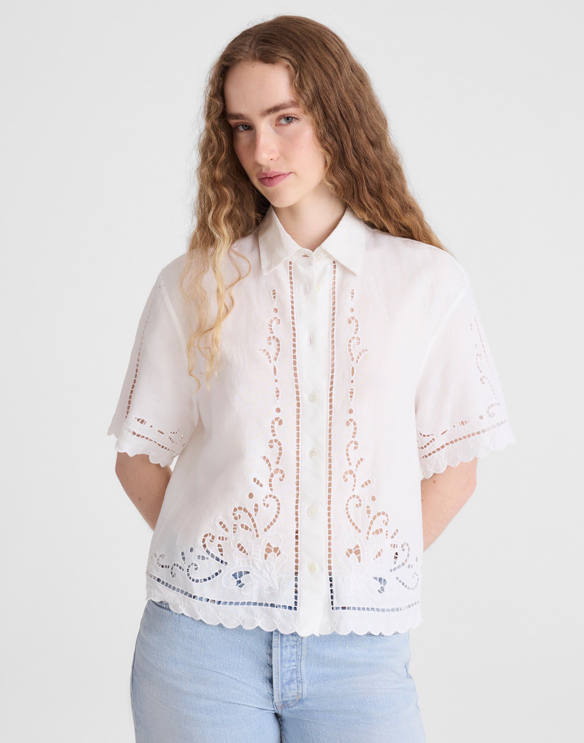 Madewell Eyelet Boxy Shirt In Multi