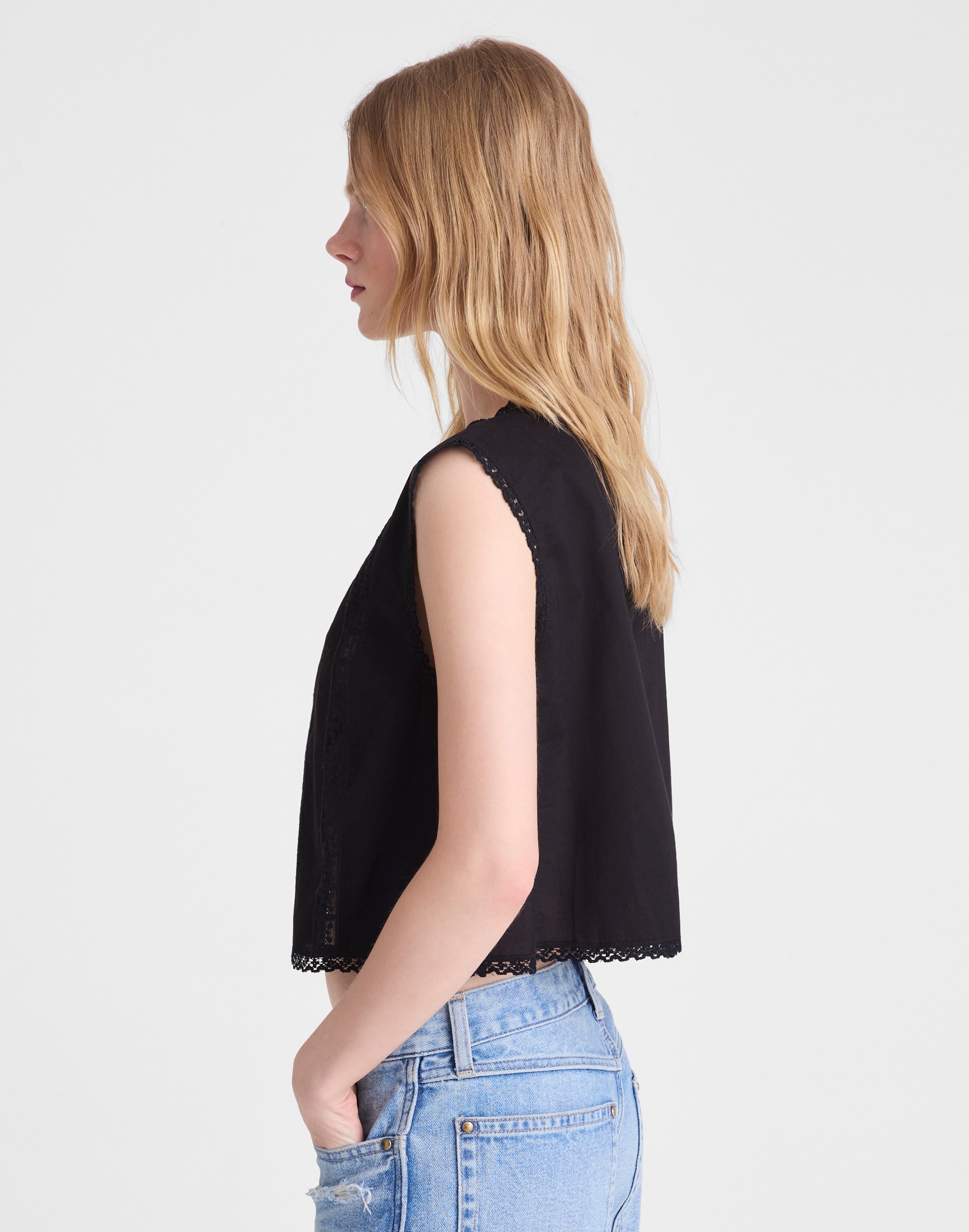 Embroidered Lace-Insert Top