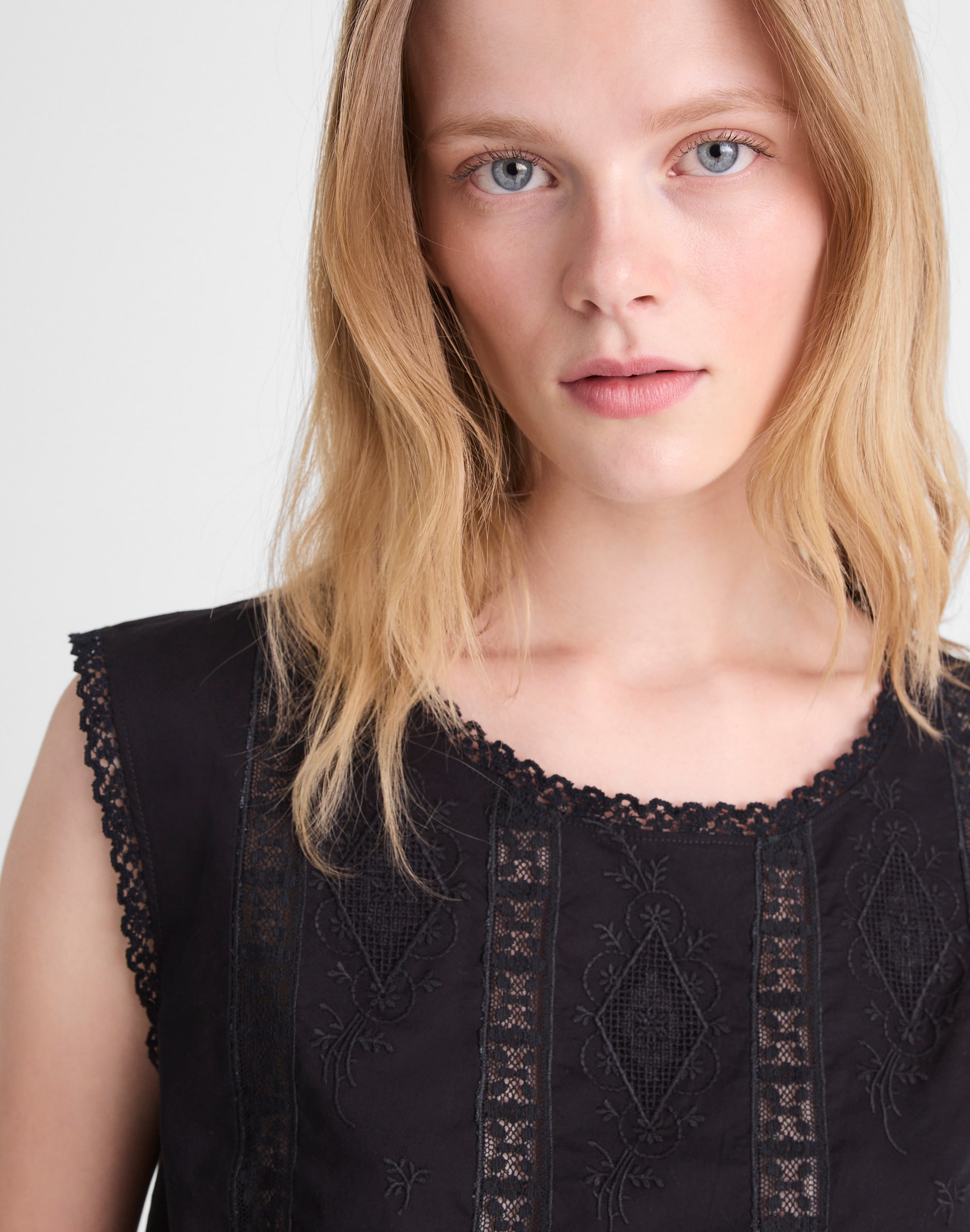 Embroidered Lace-Insert Top