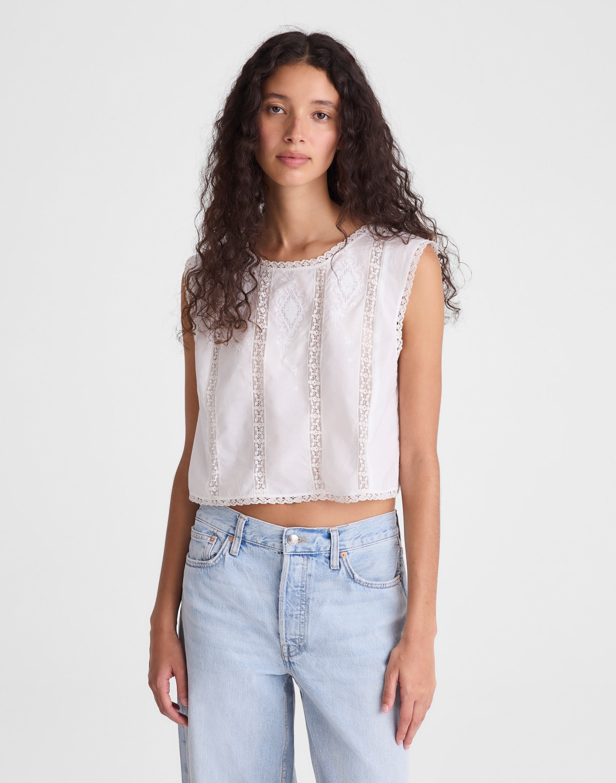Embroidered Lace-Insert Top