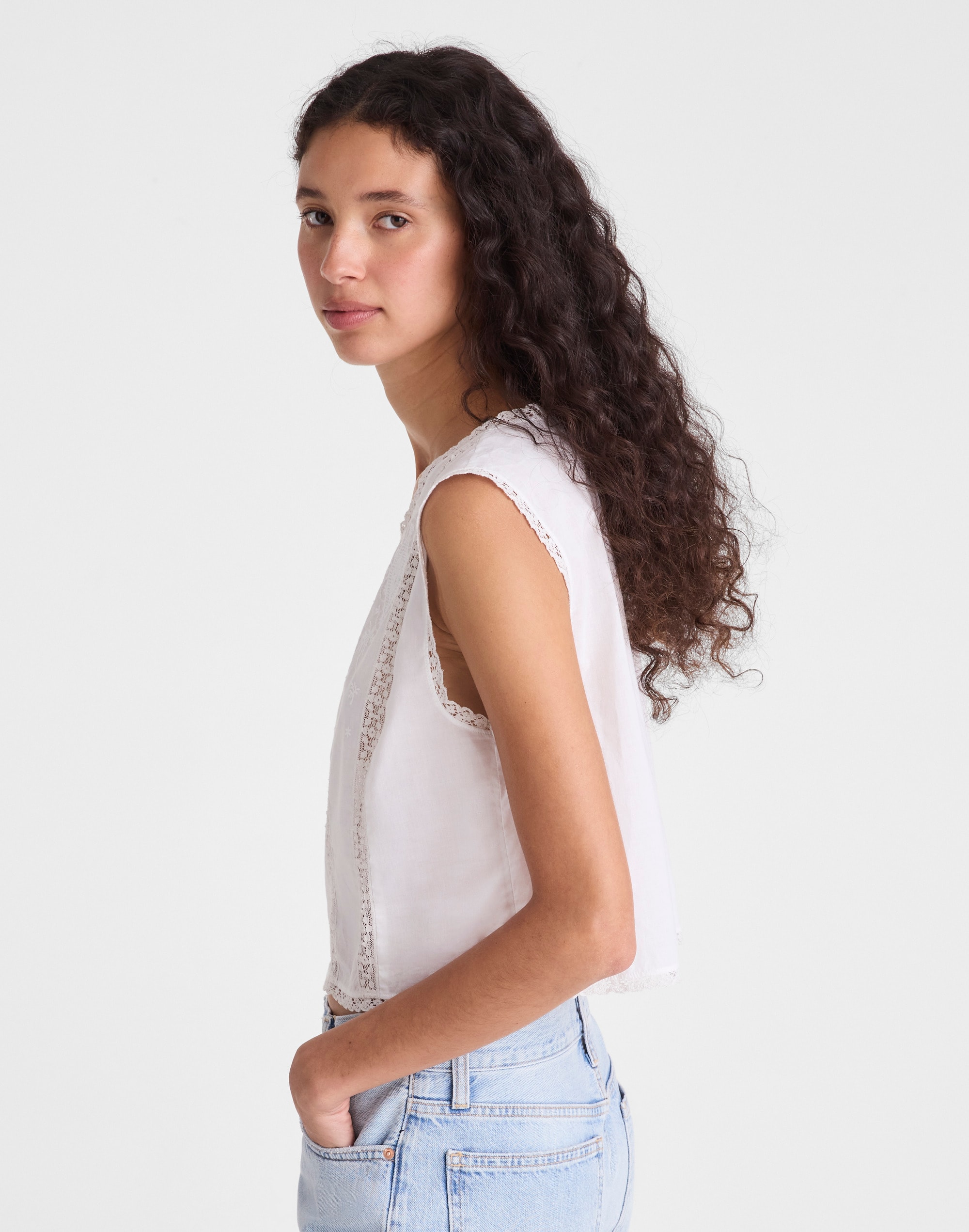 Embroidered Lace-Insert Top