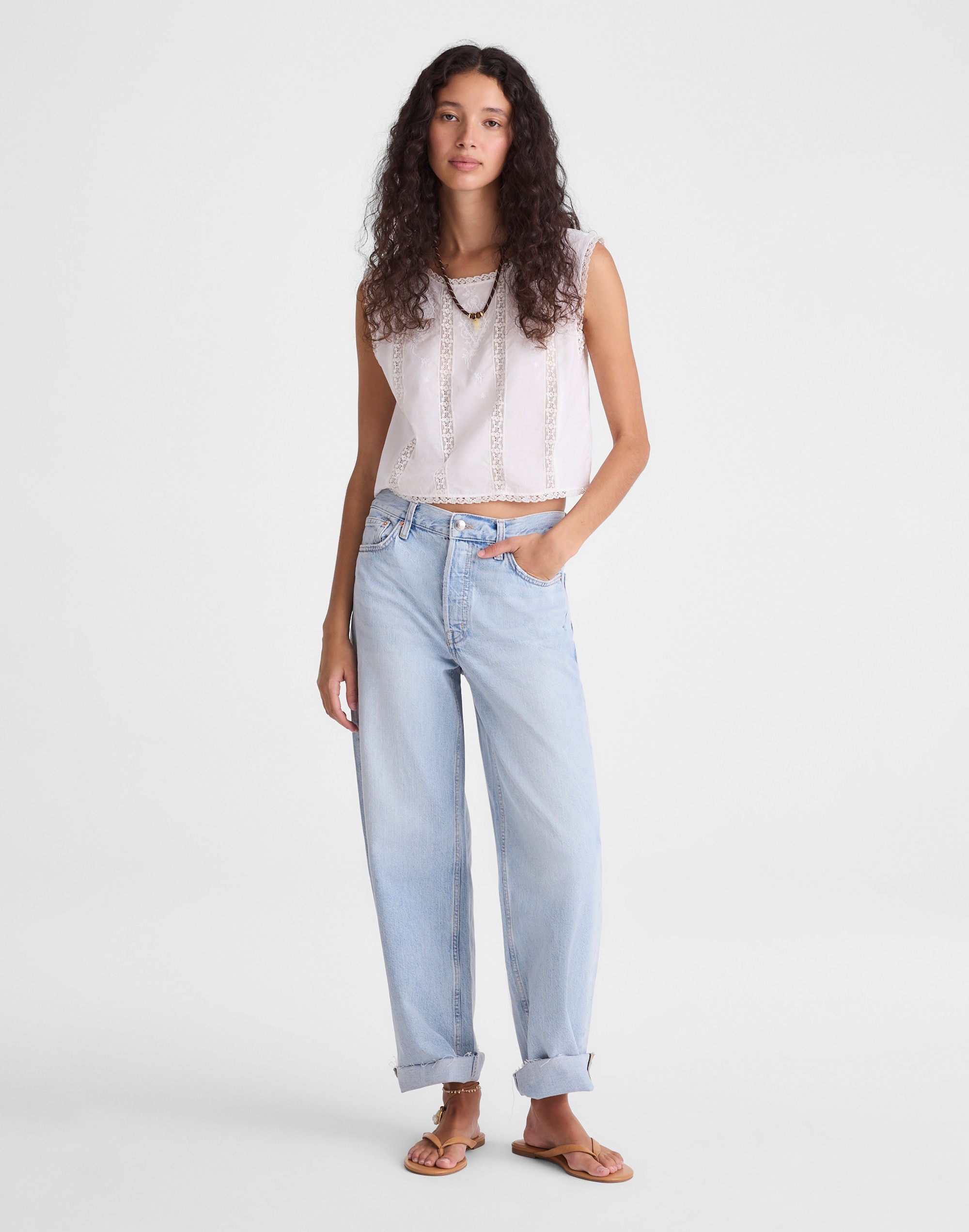 Embroidered Lace-Insert Top