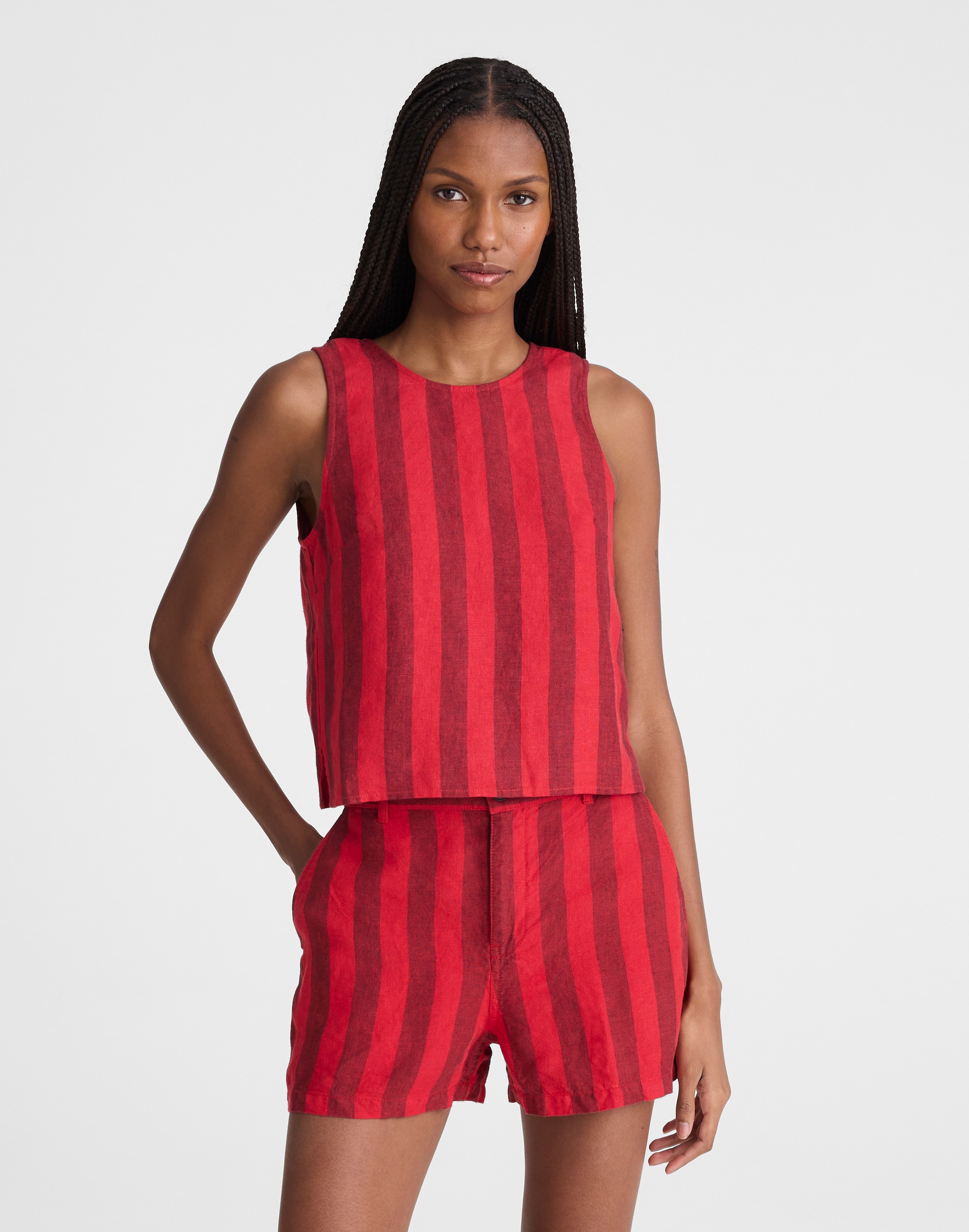 tie-back shell top in 100% linen