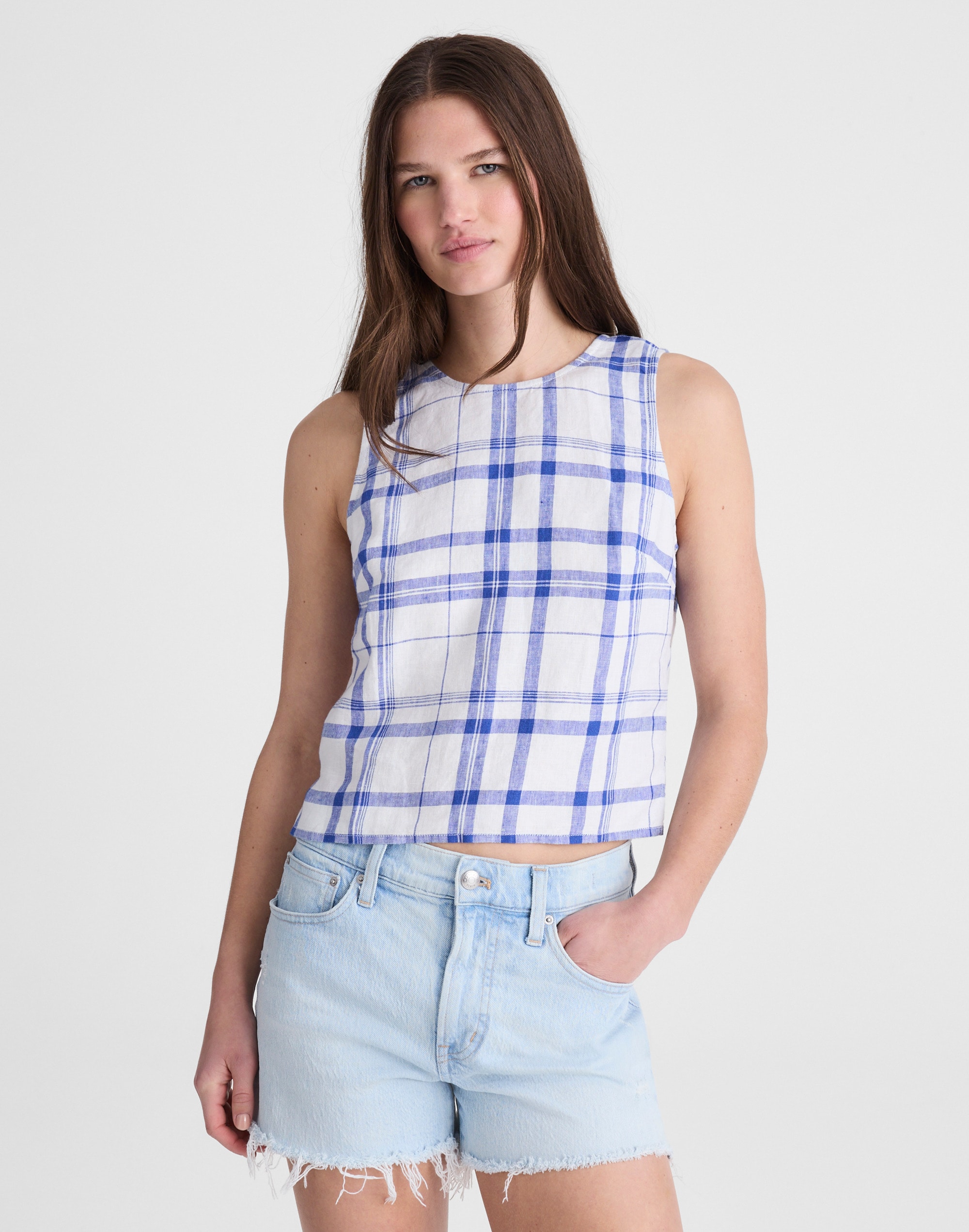 tie-back shell top in 100% linen