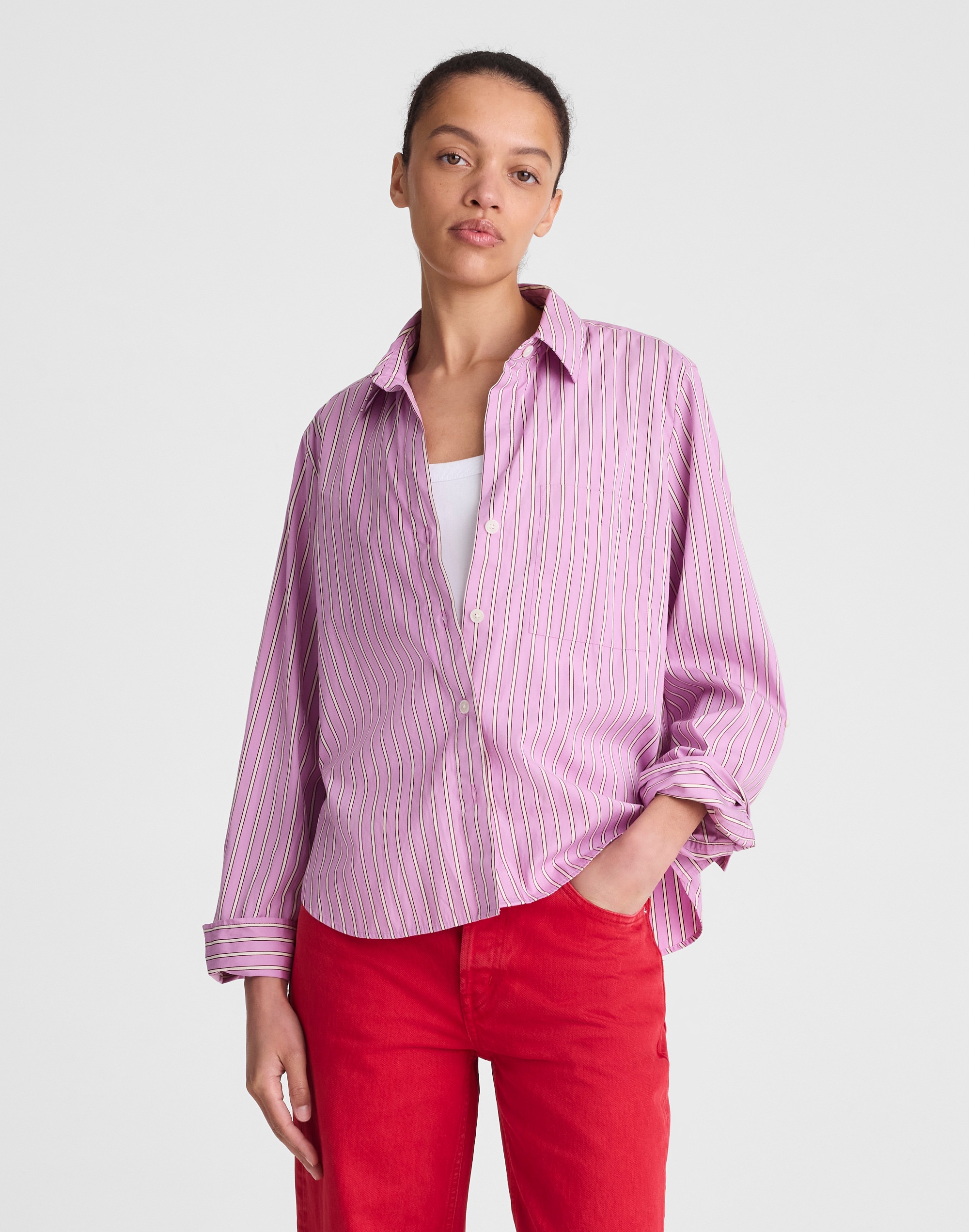 The Signature Y-Neck Shirt in Poplin
