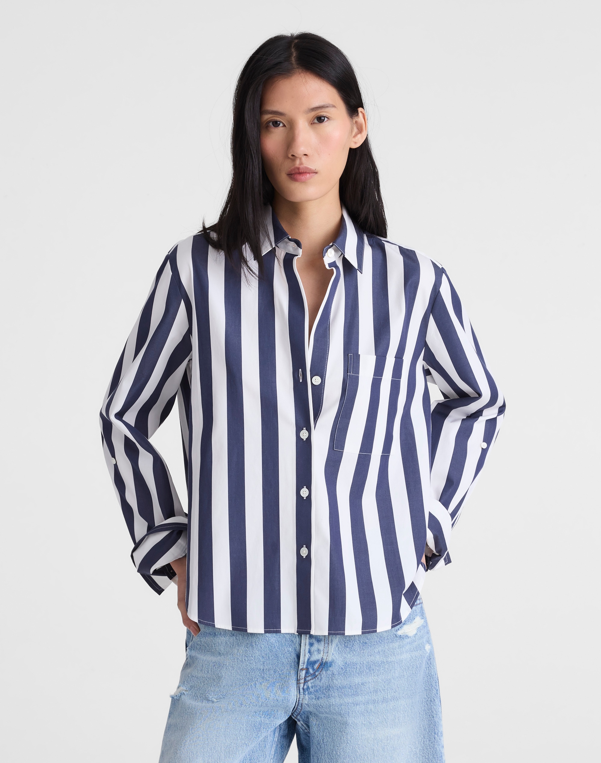 Madewell The Signature Y-neck Shirt In Blue