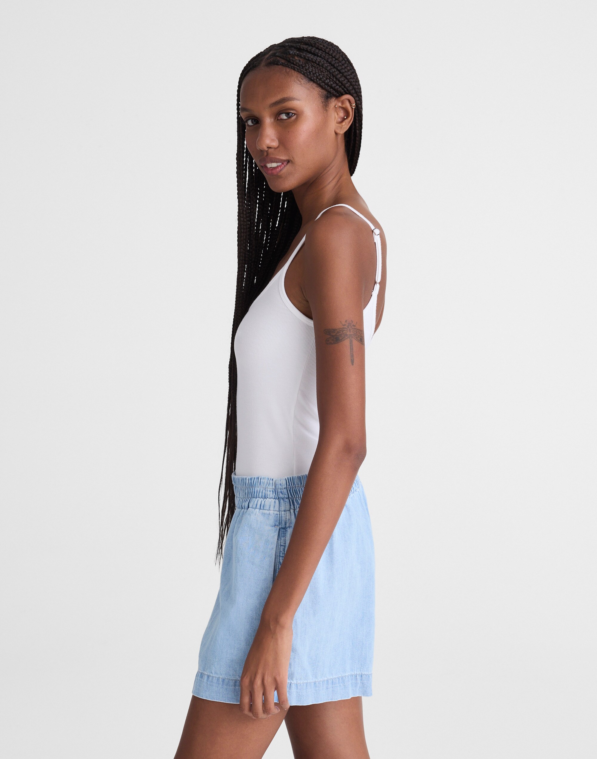 Pull-On Shorts in Denim Chambray