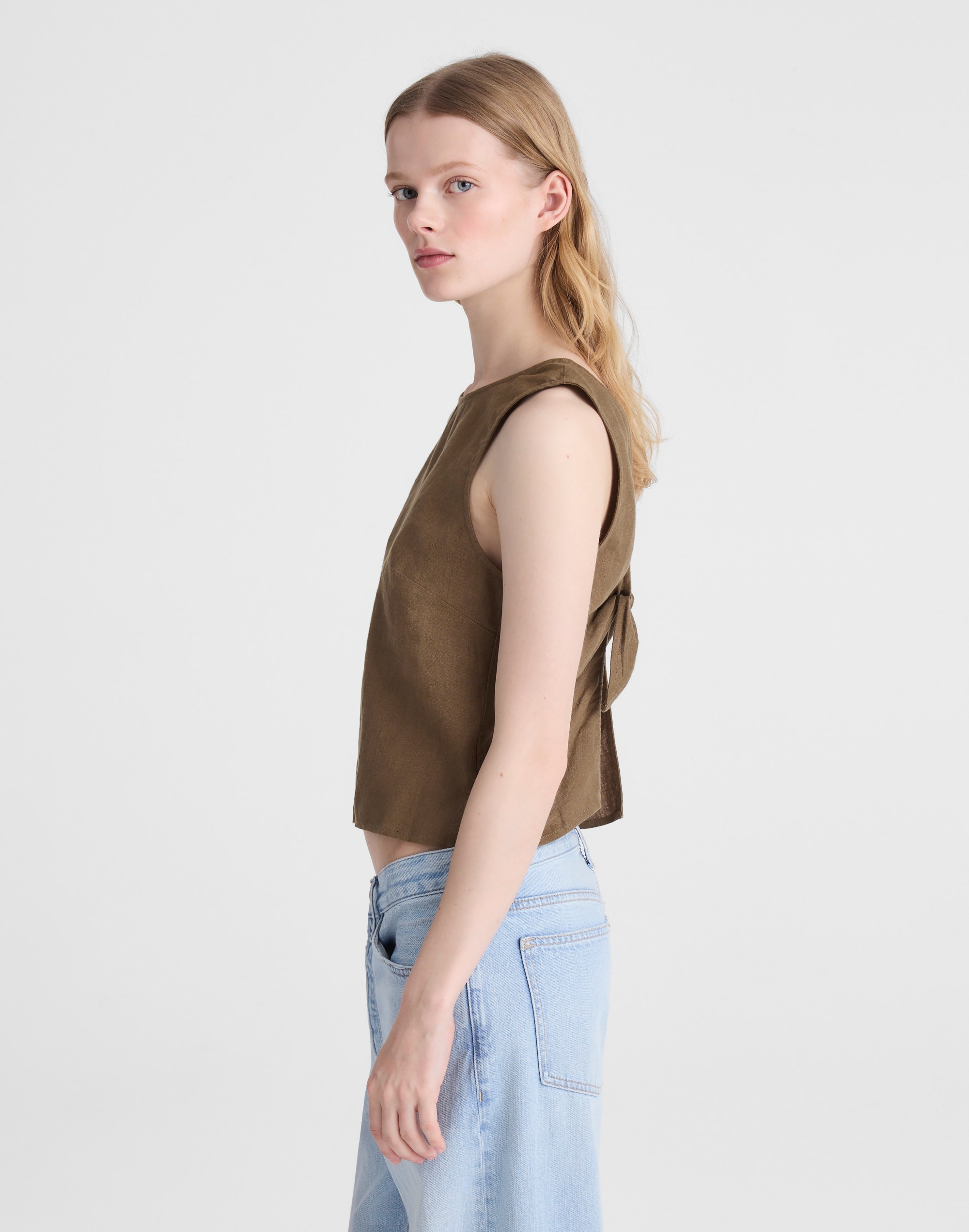 Tie-Back Shell Top in 100% Linen