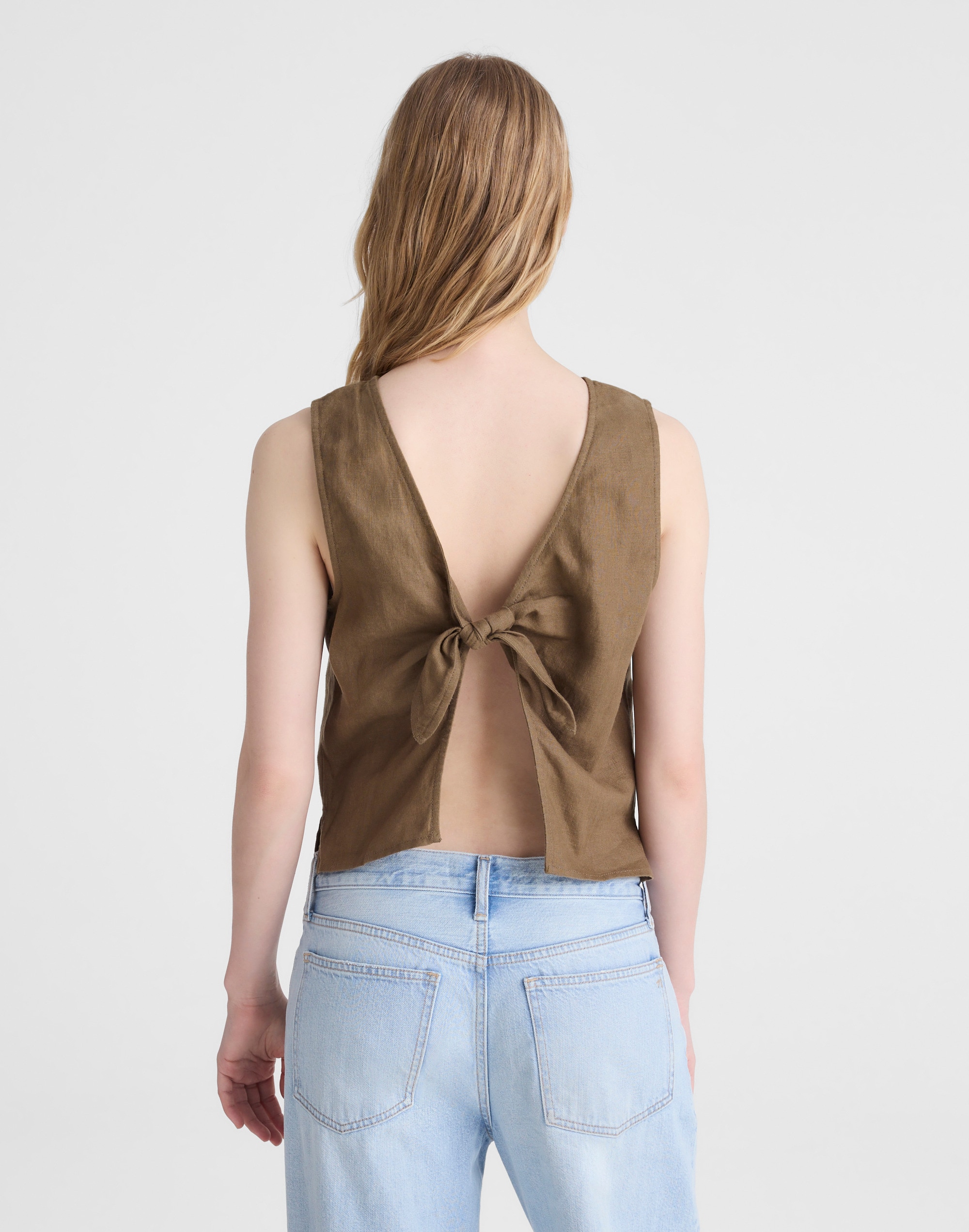 Tie-Back Shell Top in 100% Linen