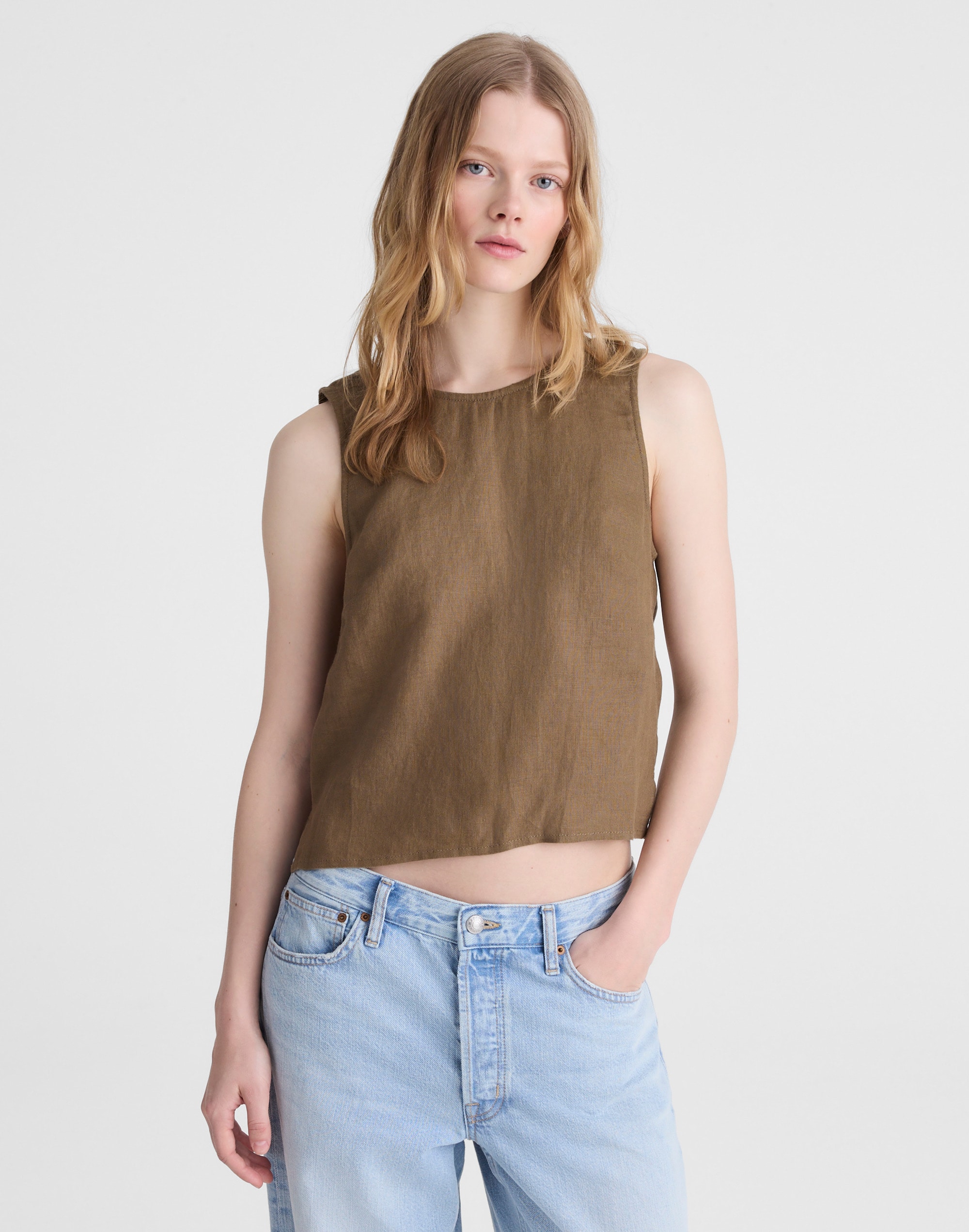 tie-back shell top in 100% linen